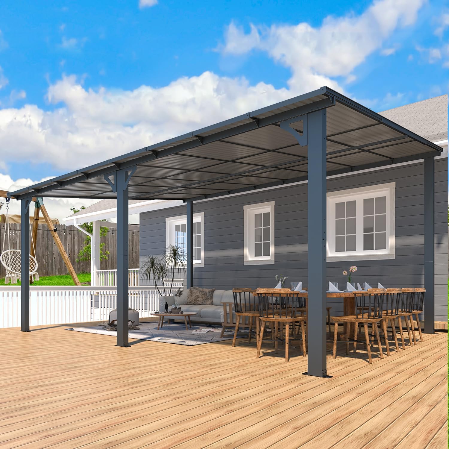 AECOJOY 16' x 12' Gazebo Outdoor Pergola for Patio  12x16 Large Wall-Mounted Hard Top Lean to Metal Gazebo Shelter Pergolas and Gazebos Clearance with Patio Roof  Heavy Duty Awnings for Decks