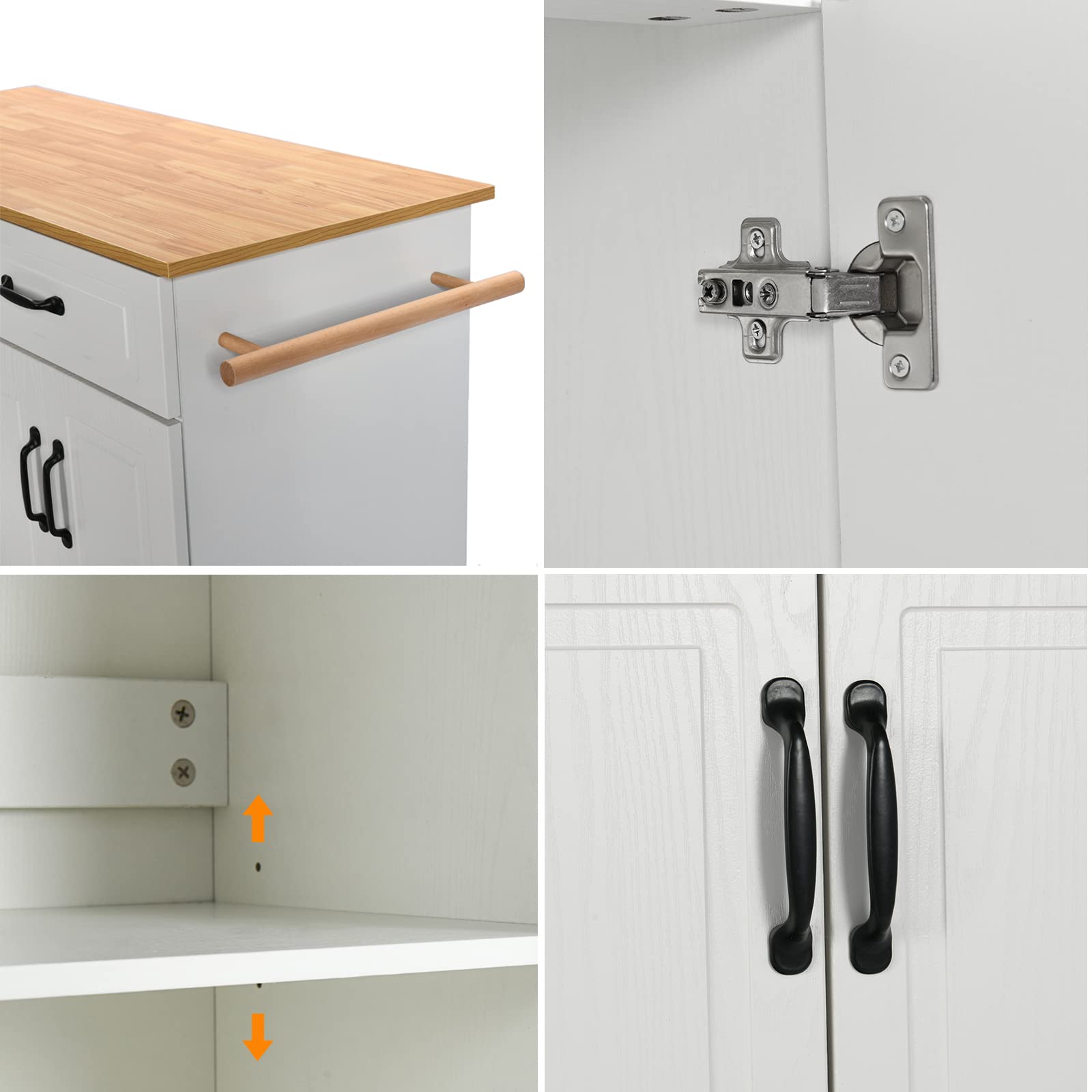 4 EVER WINNER White Kitchen Island Cart, Rolling with Storage, Drawers & Cabinets, Wood Countertop, Towel Racks, Adjustable Shelves