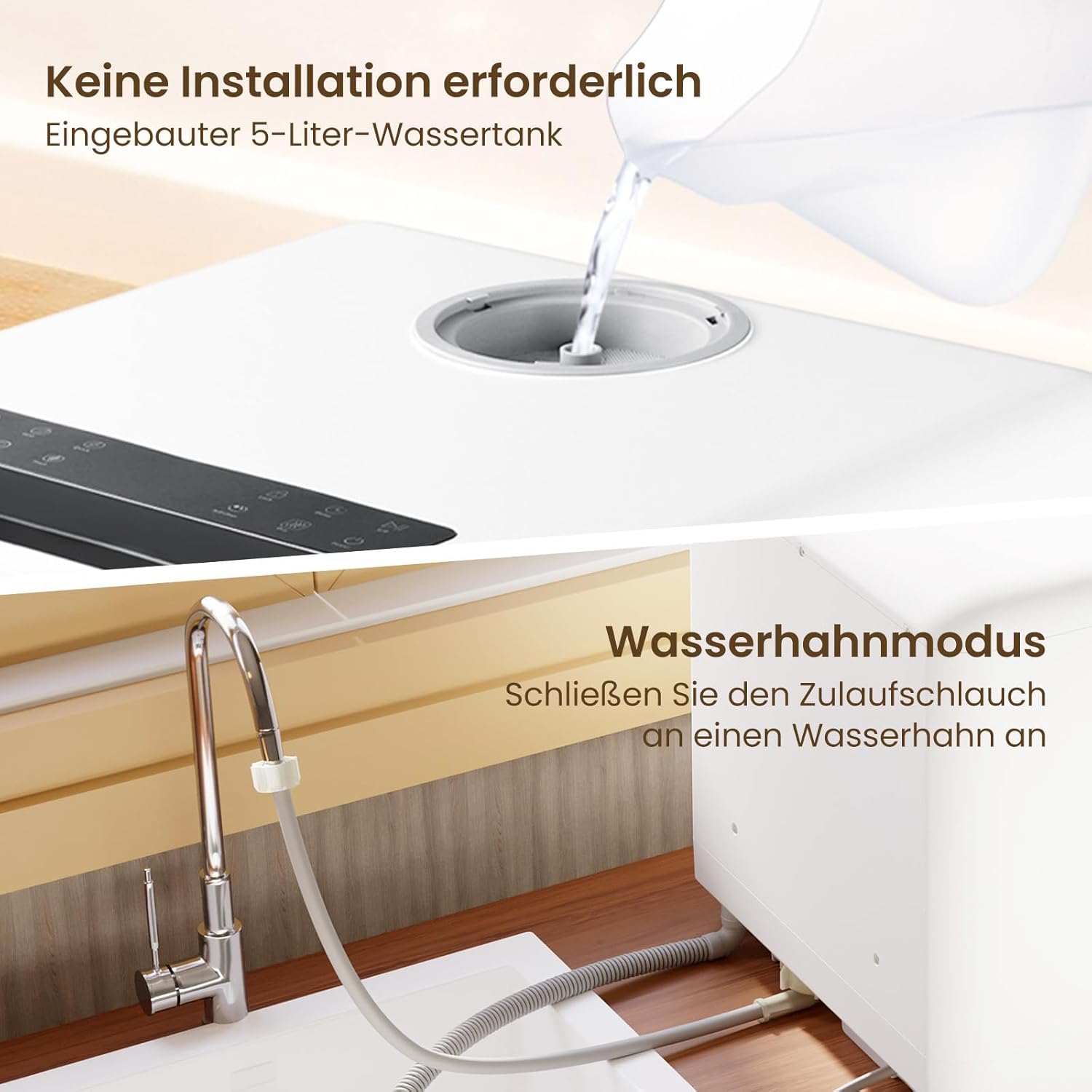 HAVA Tischgeschirrspüler, 8 Programme NEUES Modell, mini Spülmaschine mit Kindersicherung & Startverzögerung, 5L Wassertank für Wohnungen, Schlafsäle und Wohnmobile