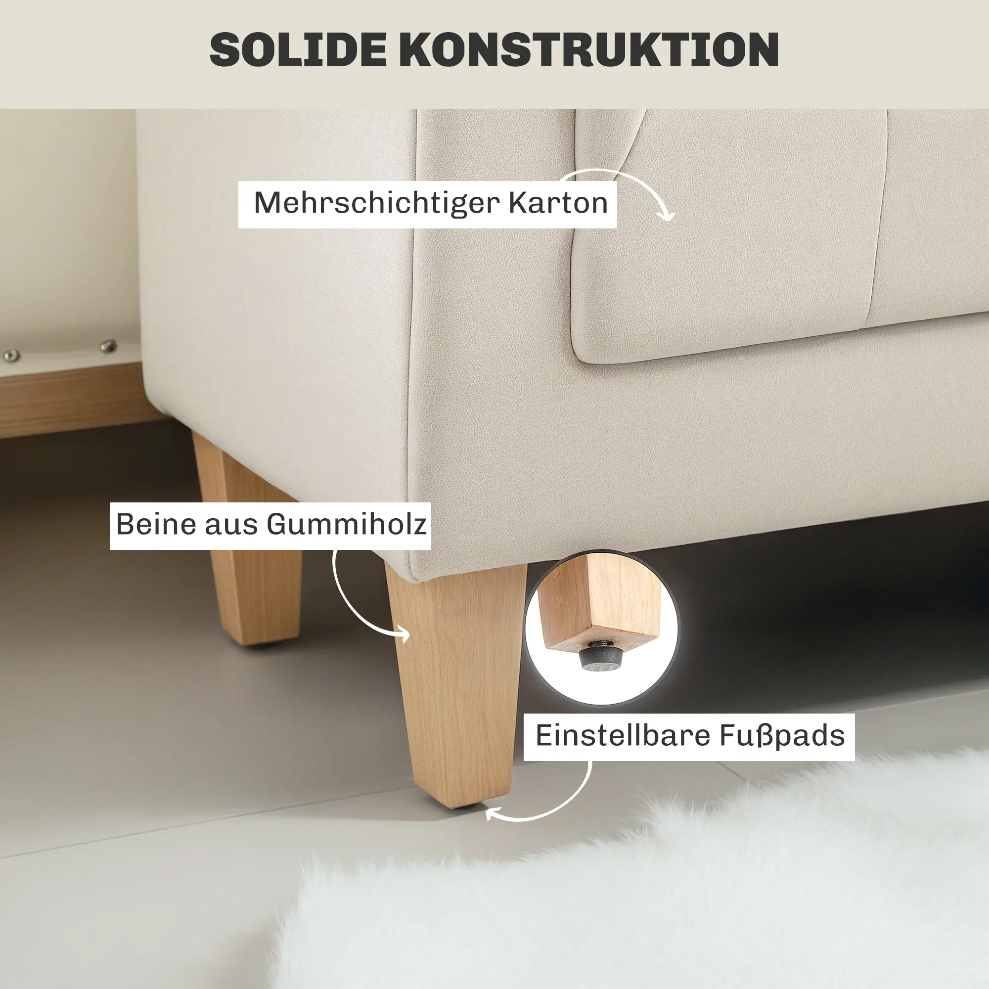 HOMCOM Polsterbank Vintage-Design Chenille Komfort Armlehne Beige
