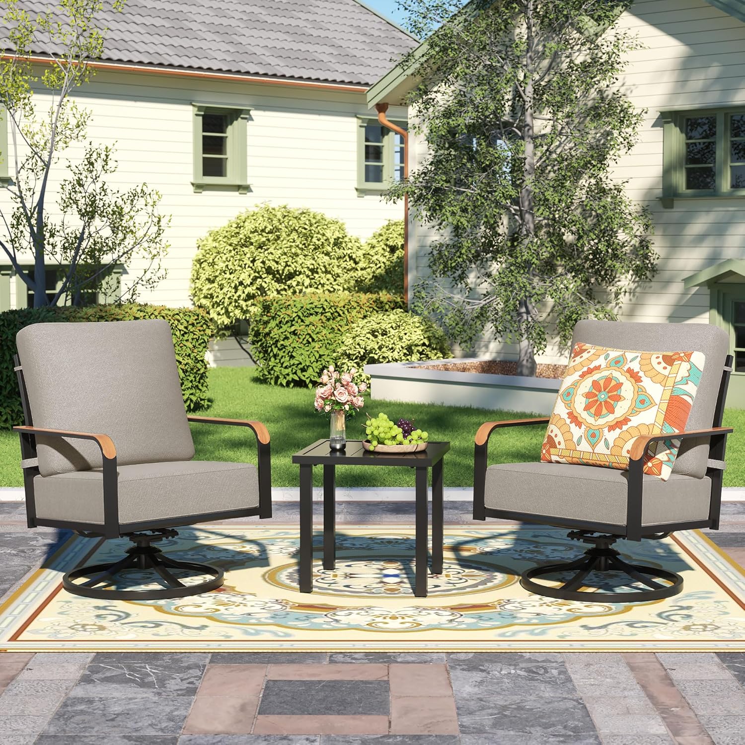 Outdoor Bistro Set 3 Piece Swivel Glider Rocking Chairs Patio Furniture