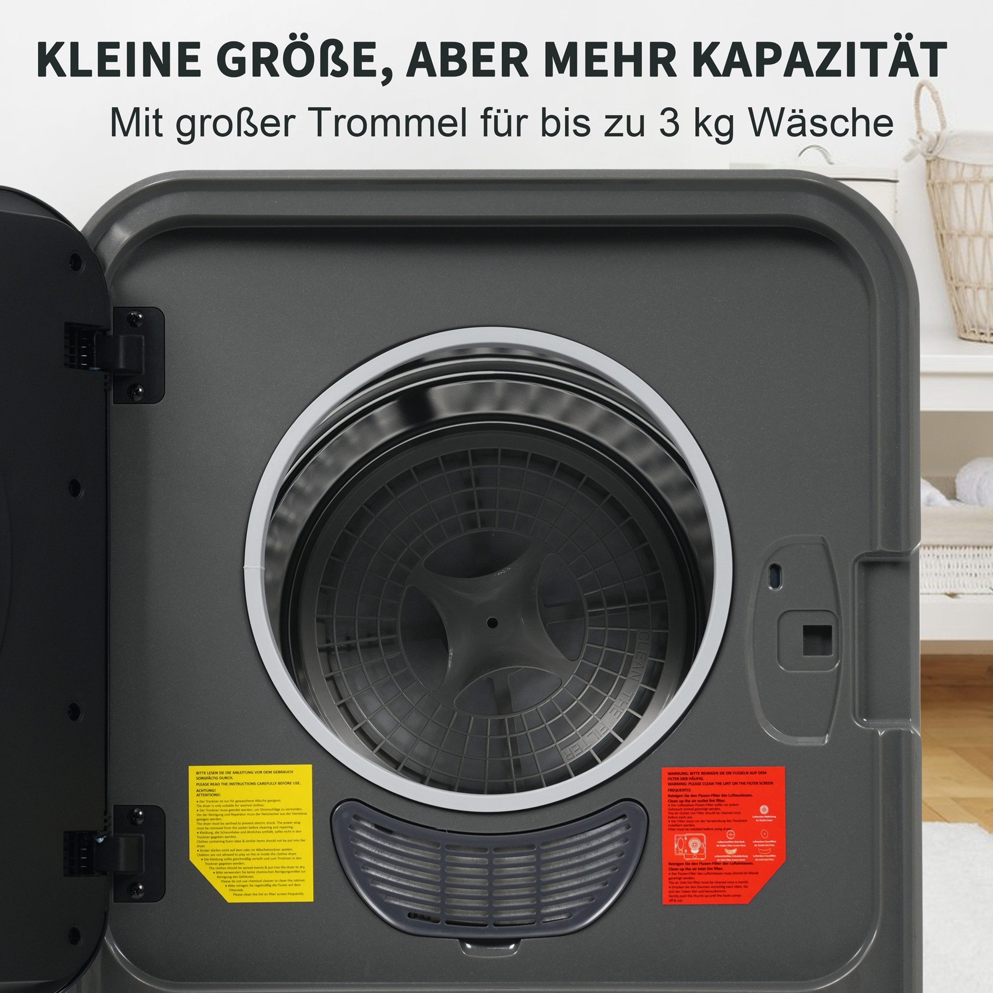 Ablufttrockner GL-JH30W Überhitzungsschutz & Mehrfachfiltration,  3kg (bis 4,5kg) 830W