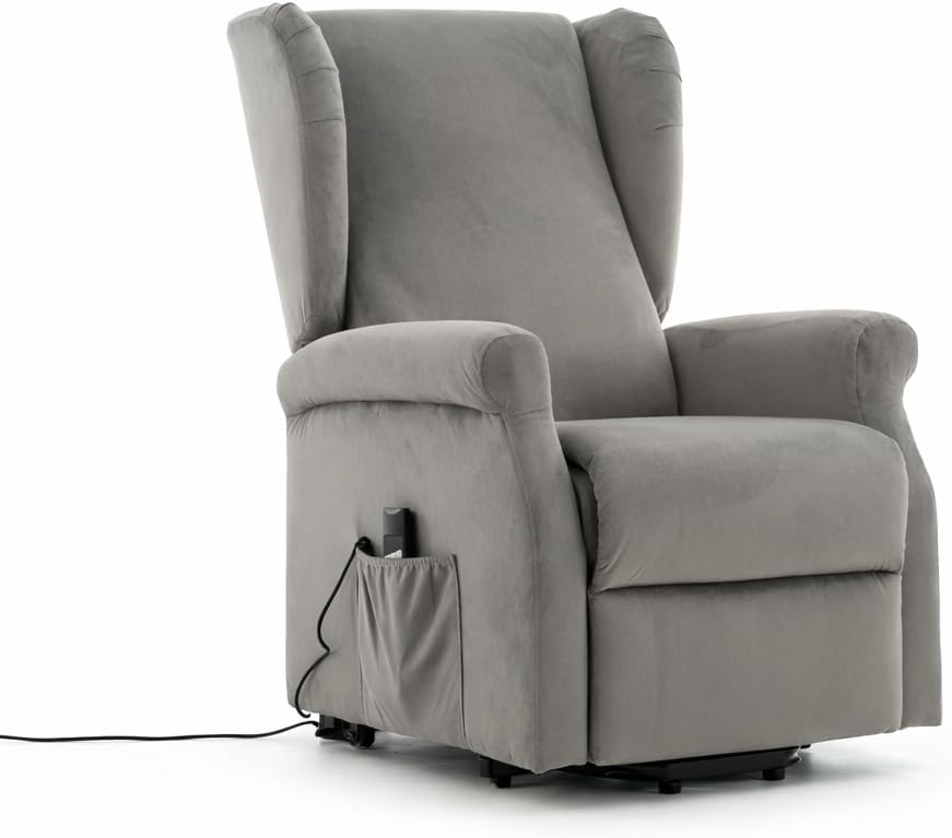 Decor Space Poltrona Perseus con recliner elettrico e rivestimento in tessuto grigio per interno