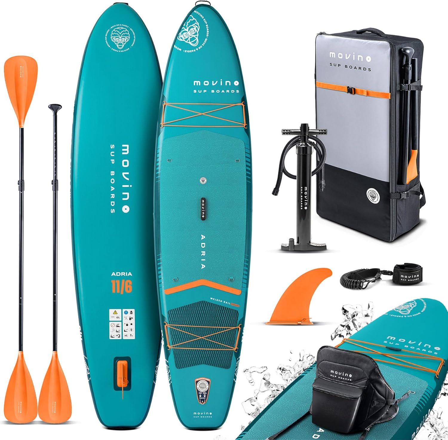 Movino Tavola SUP Gonfiabile per Adulti - 2in1 SUP Kayak - fino a 165 kg - con Pagaia - 350 x 83 x 15 cm - Stand Up Paddleboard Adria