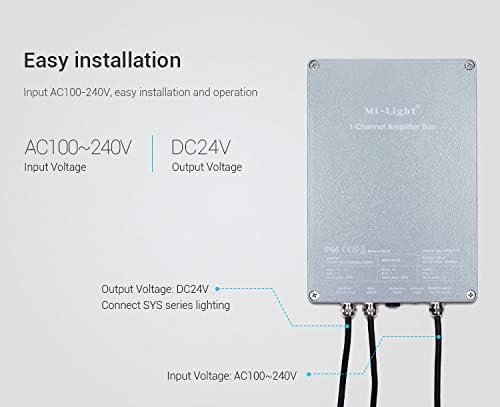LIGHTEU®, Milight Miboxer 1 Kanal Signalverstärkerbox für Außenanwendungen Für LED-Beleuchtungslampen der Serie Milight SYS für Außenanwendungen, SYS-PT2