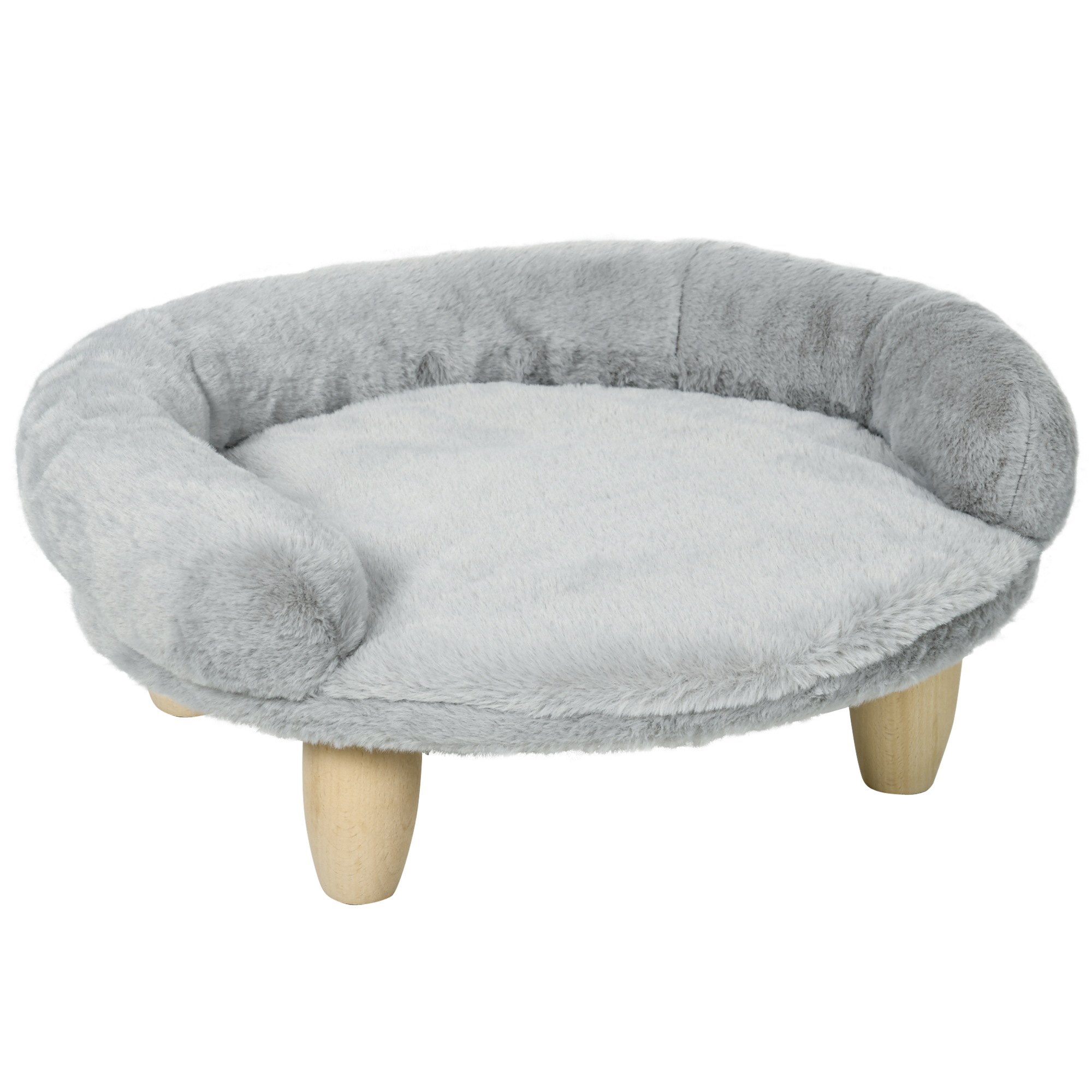 PawHut Hundesofa Hundebett abnehmbar waschbar Plüschbezug Kiefernholzfüße stabil 47 x 40 x 20 cm grau