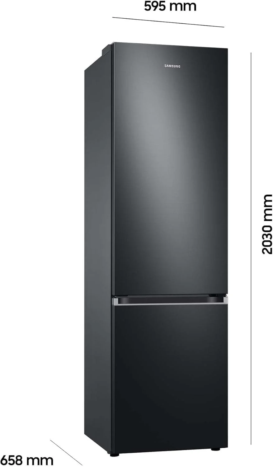 Samsung Koel-vriescombinatie, Koelkast met vriesvak, 203 cm, 390 l totaal volume, 114 l vriesgedeelte, AI Energy Mode, flessenrek, Premium Black Steel, RL38C602CB1/EG