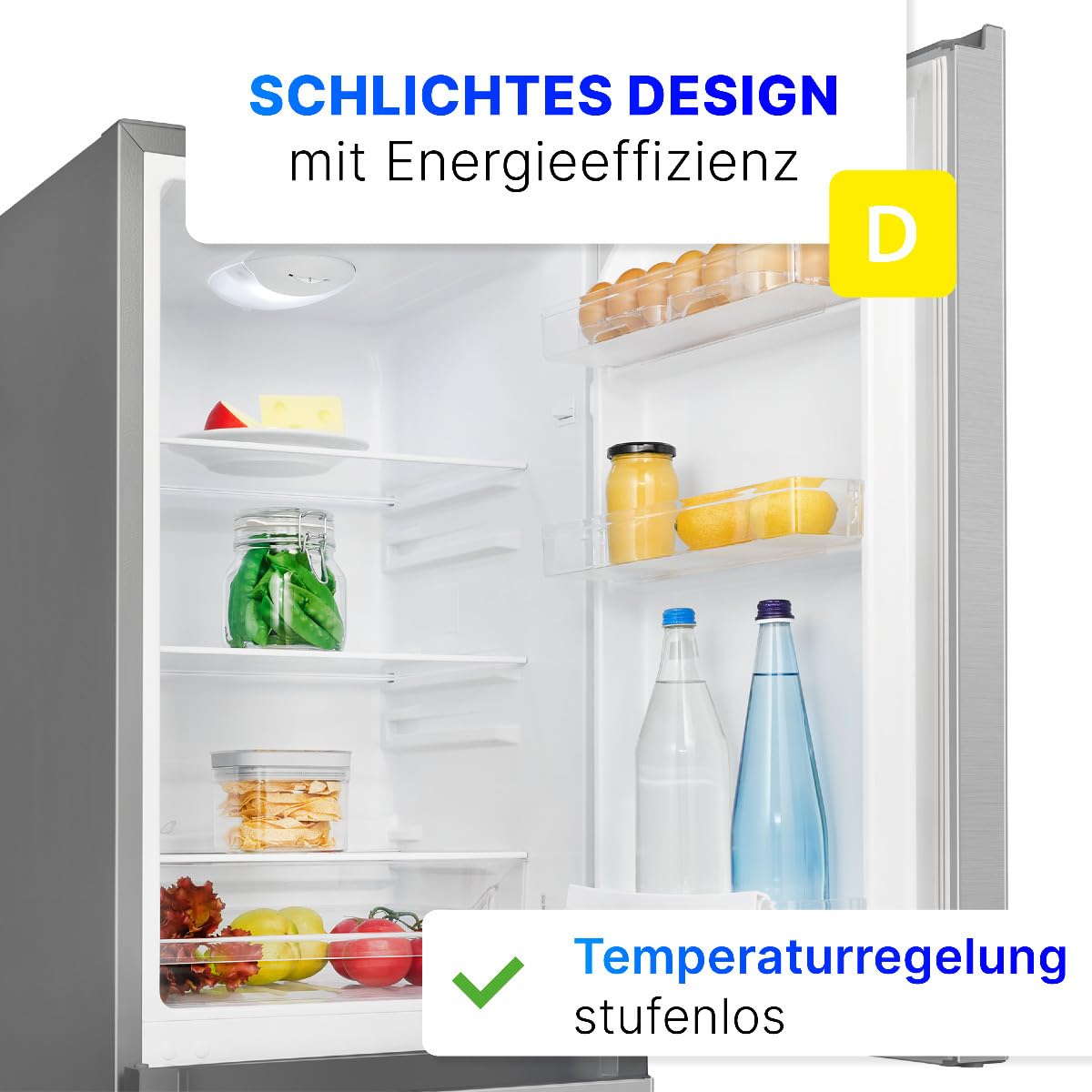 Kühlgefrierkombi 143cm Energieklasse D 39 dB 175L 3 Ablagen 3 Schubladen Türanschlag wechselbar KG 322.1 inox