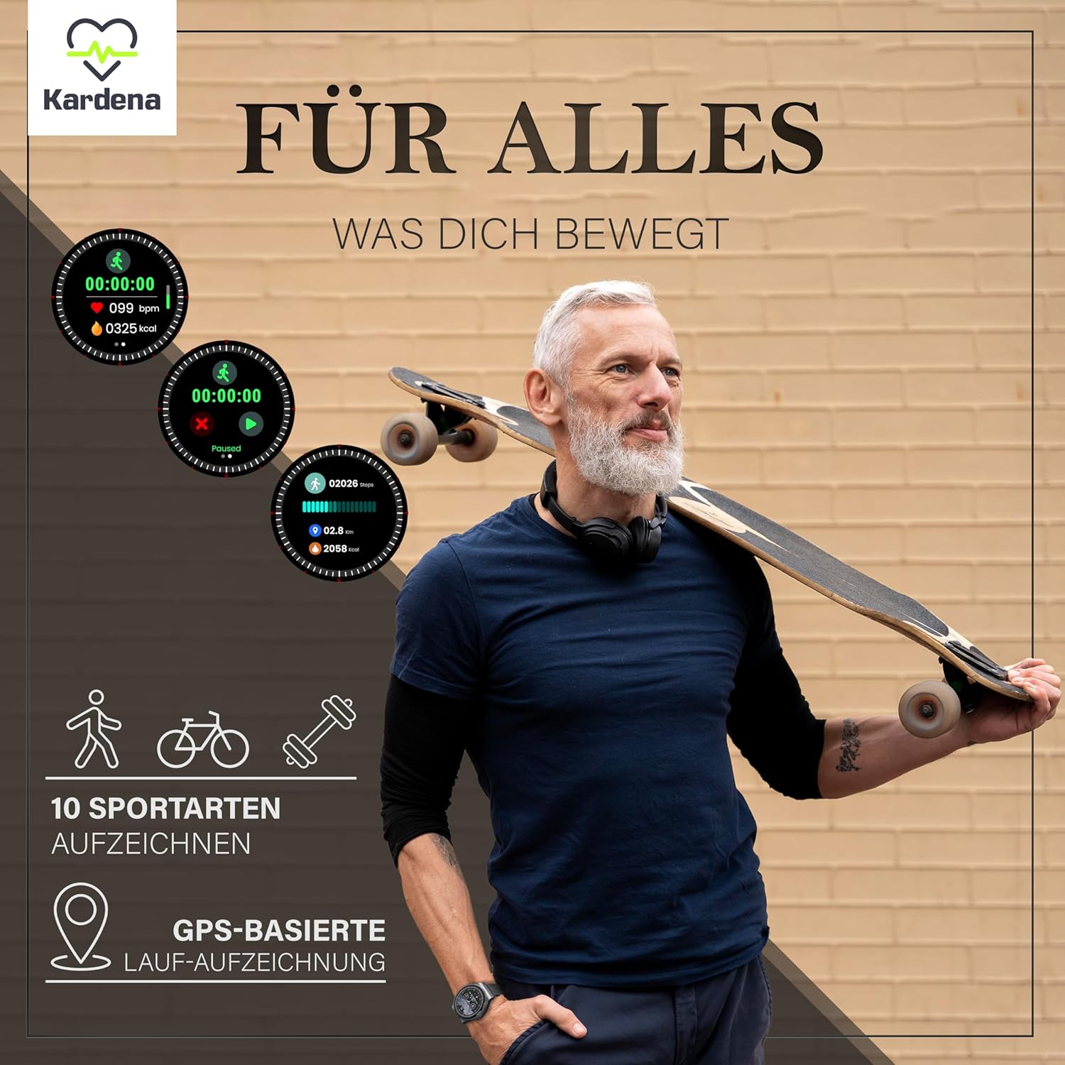 Kardena Care Pro 2 Gesundheitsuhr GPS IP68 wasserdicht für Android und iOS - Smartwatch mit Blutdruckmessung Blutsauerstoffmessung EKG Pulsmesser Vorhofflimmern Schrittzähler - Fitness Tracker