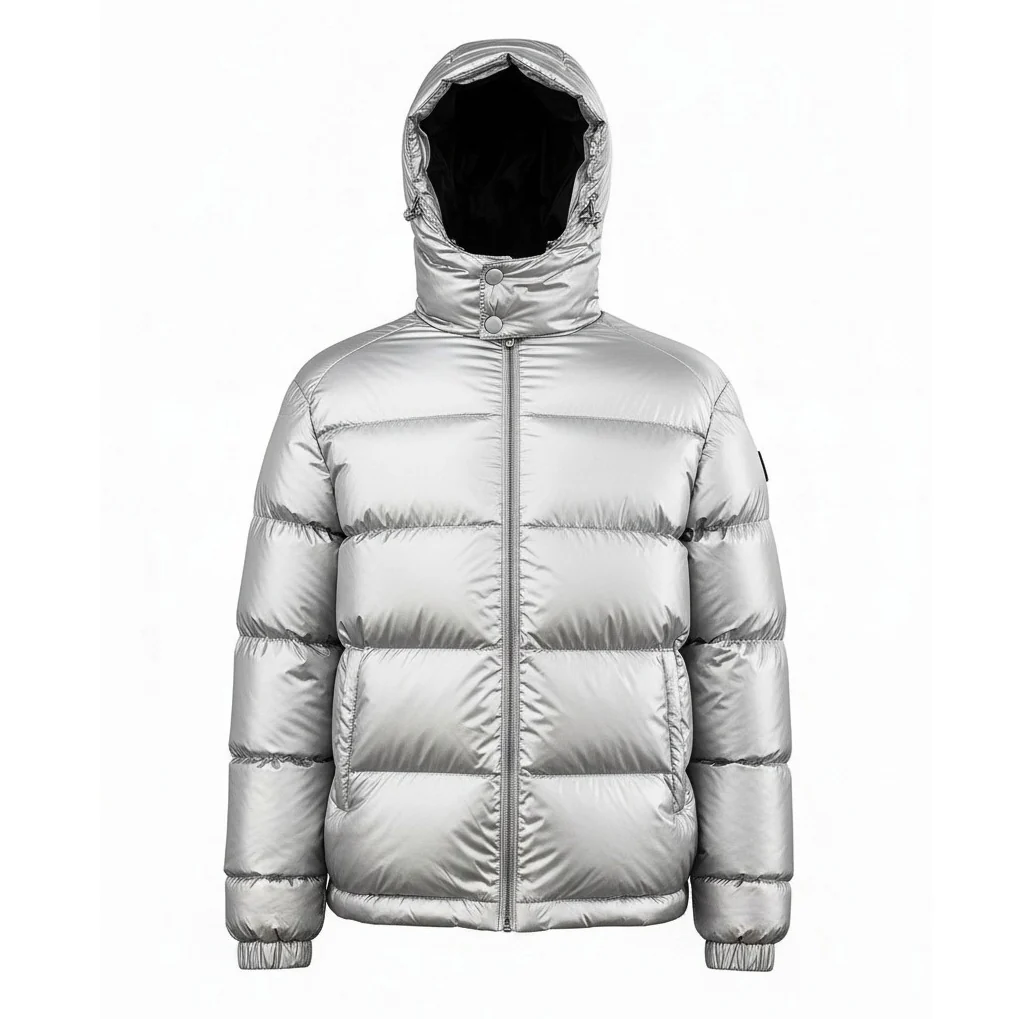 12 Pack Adult Shiny Bubble Jacket with Hood in Silver