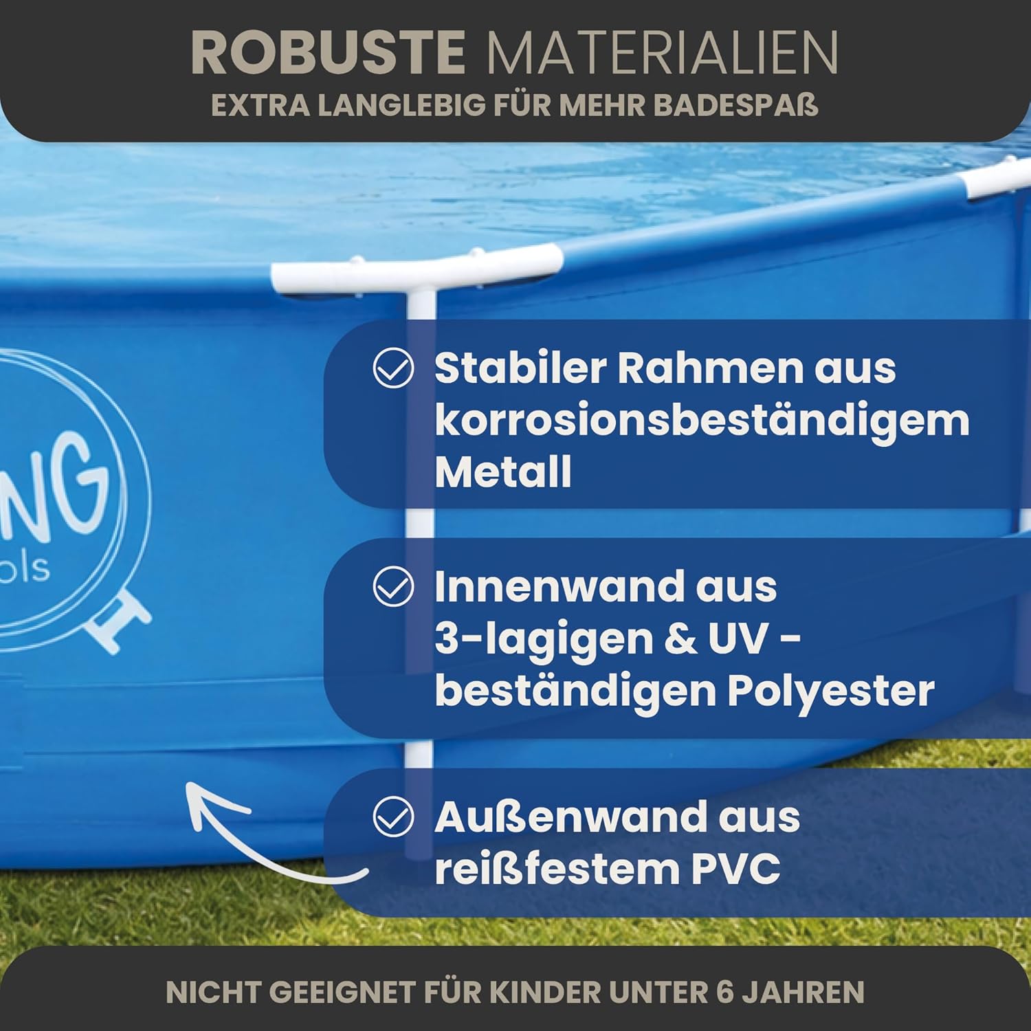 HAF - Swing Frame Pool rund Grau Fischgräte (Ø 366 cm, 91 cm tief) - Gartenpool mit 8.300 Liter - Robust, UV-geschützt & korrosionsbeständig - Stabiler Metallrahmen - Schnellaufbau ohne Werkzeug