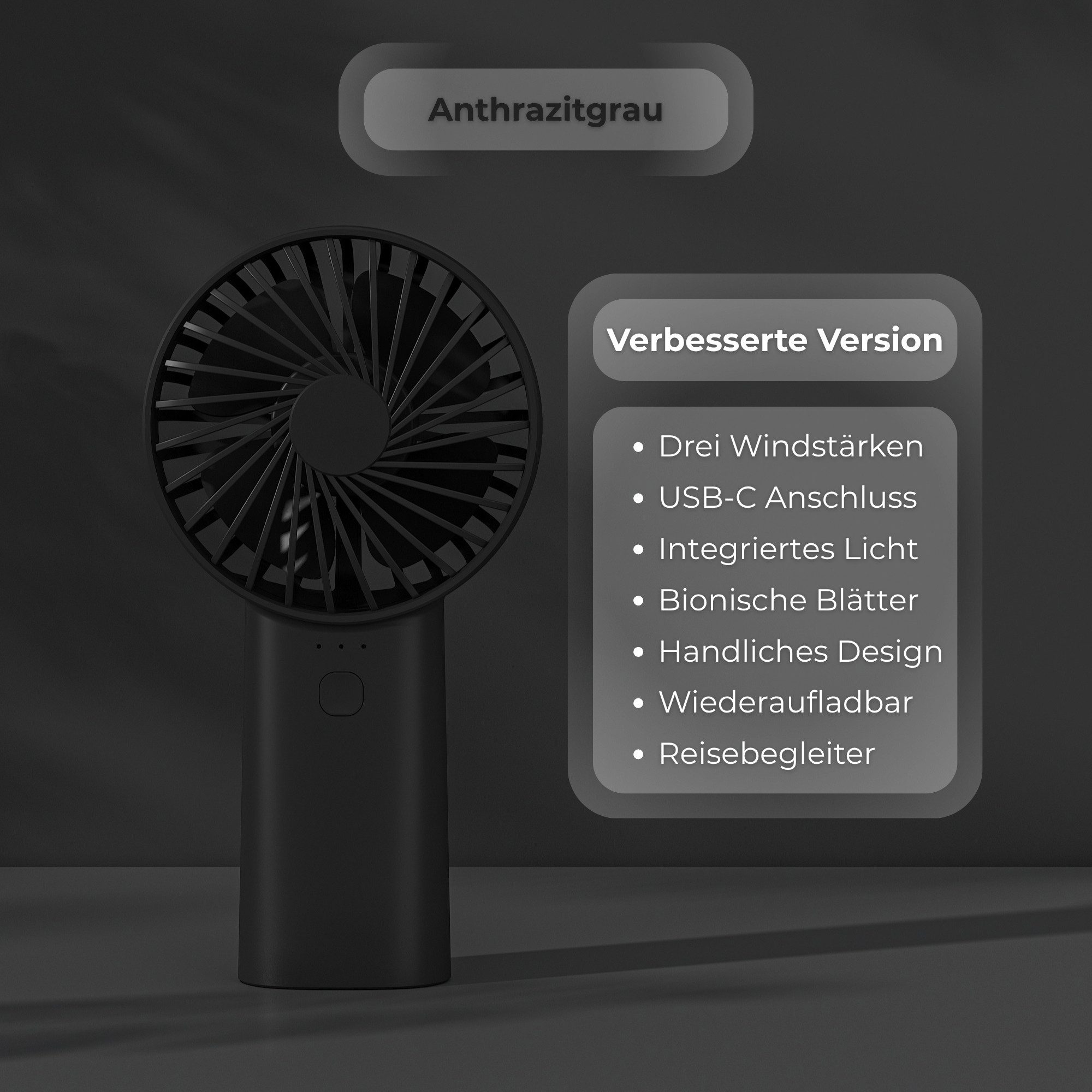 Mini USB-Ventilator Mini Handventilator 4000mAh Akku – Leise, Tragbar, USB-C & LED-Licht