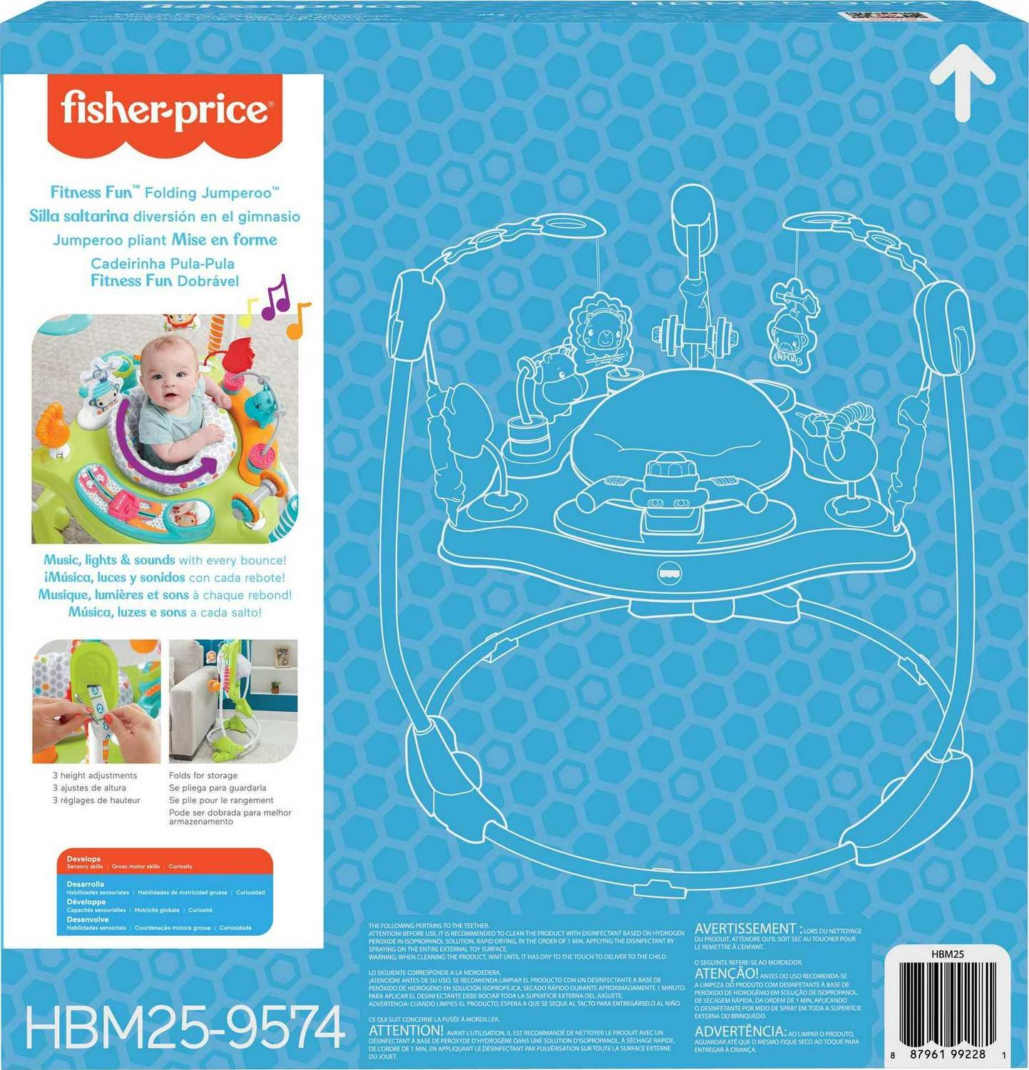 Fisher-Price Baby Bouncer Fitness Fun Folding Jumperoo Infant Activity Center with Lights & Music. Unisex