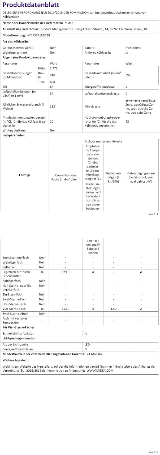 Midea KS-DDX 6.32 WT Side-by-Side Kühl-/Gefrierkombination/ 178,8 cm Hhe/ 254 kWh/Jahr/No Frost/Dual Inverter Compressor/mit 3in1 Wasser-/Eisspender und Wassertank, Dark Inox