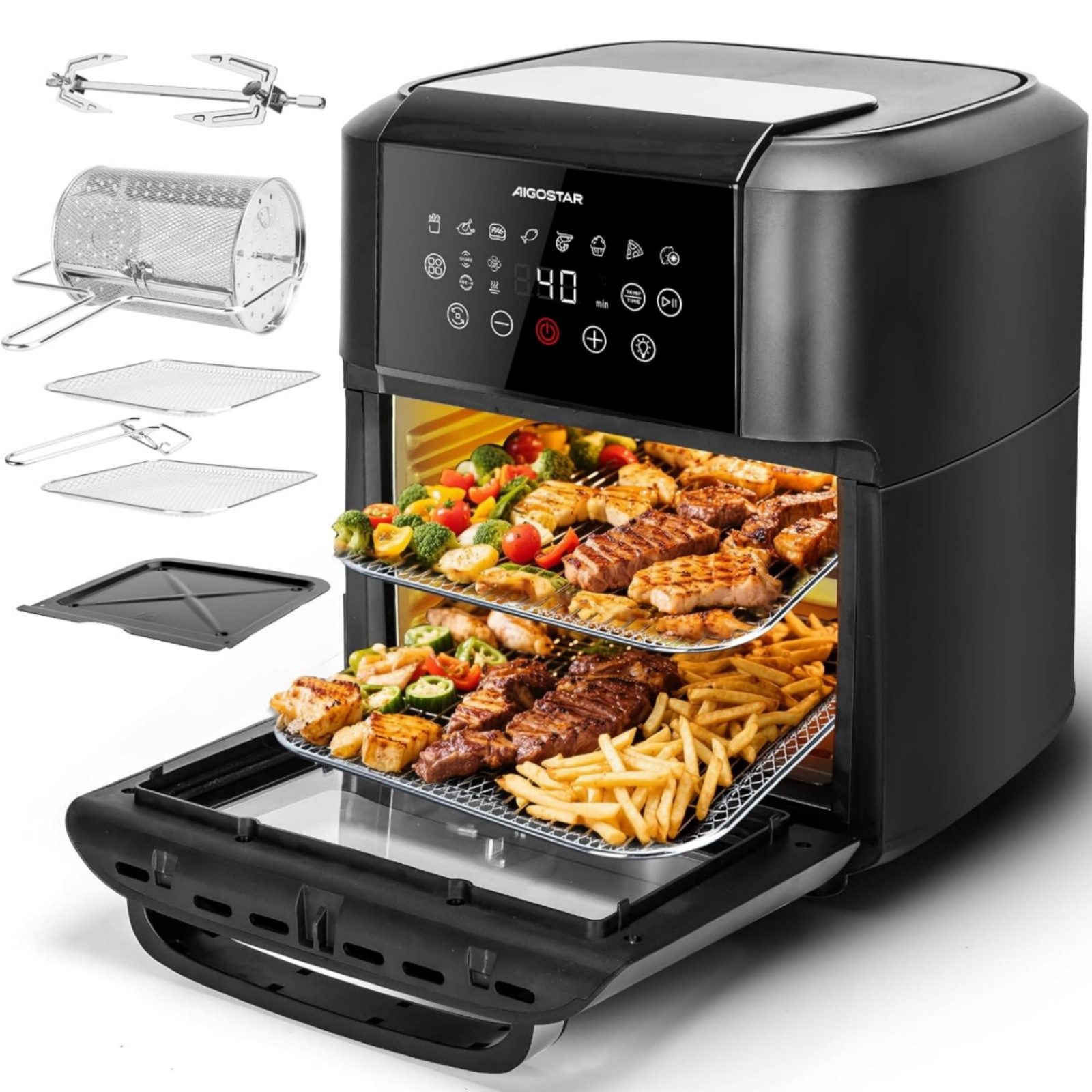 Heißluftfritteuse 12L, 8 Modi, Inklusive 6 Zubehörteile, LED-Touchscreen, BPA-frei