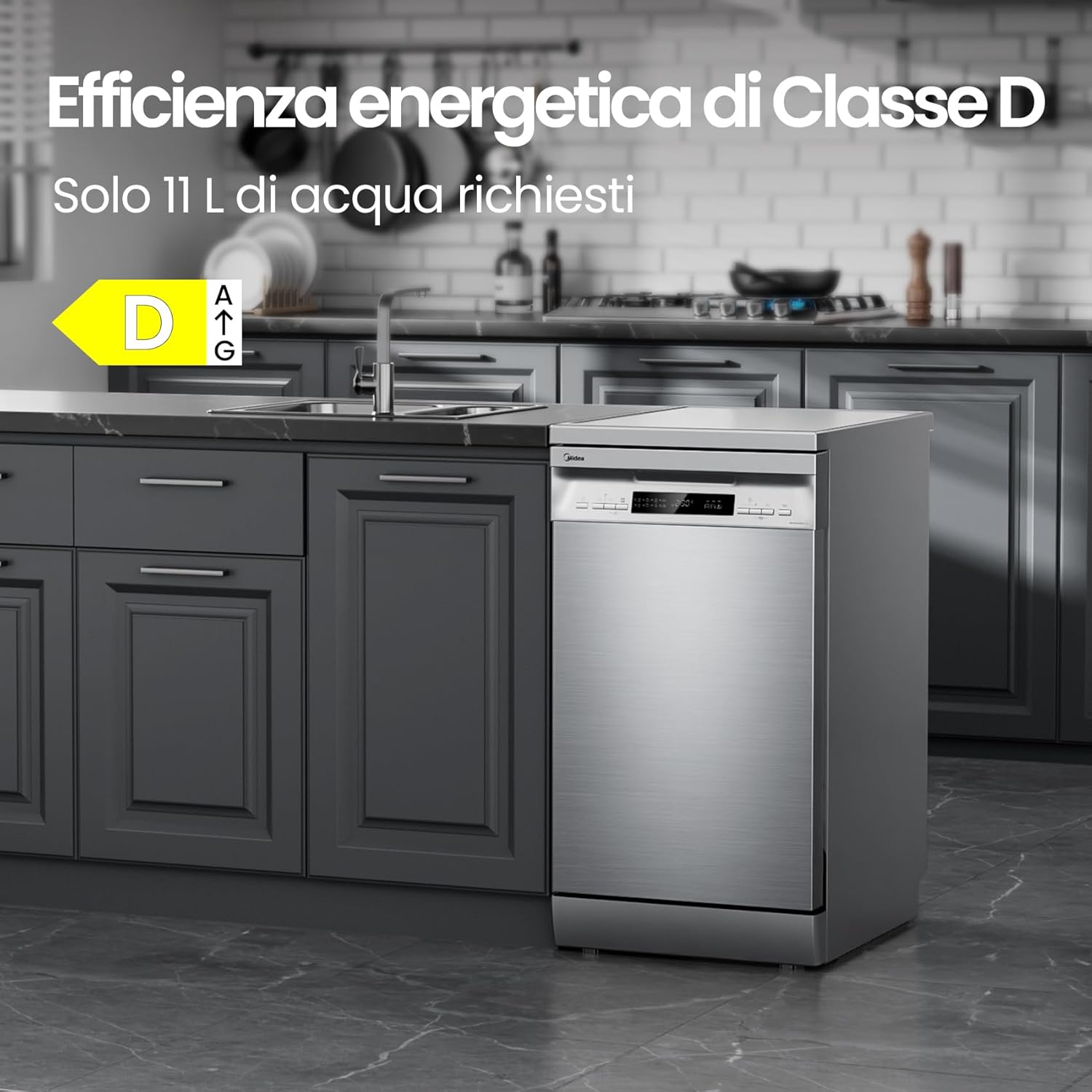 Midea MFD60S200X.1-IT Dishwasher Freestanding with 14 Places, 8 Programs, LED Display, Delay Start, Half Load Function, Extra Drying - Stainless Steel