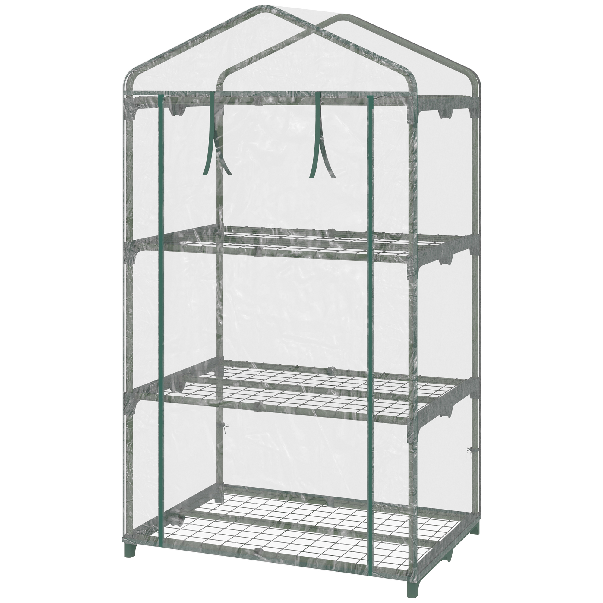 Outsunny Garten-Gewächshaus mit 3 Etagen, Balkongewächshaus, verstärkte PVC-Folie, Stahlrahmen, aufrollbare Reißverschlusstür, für Gemüse Pflanzen Blumen, 69 x 49 x 125 cm, transparent