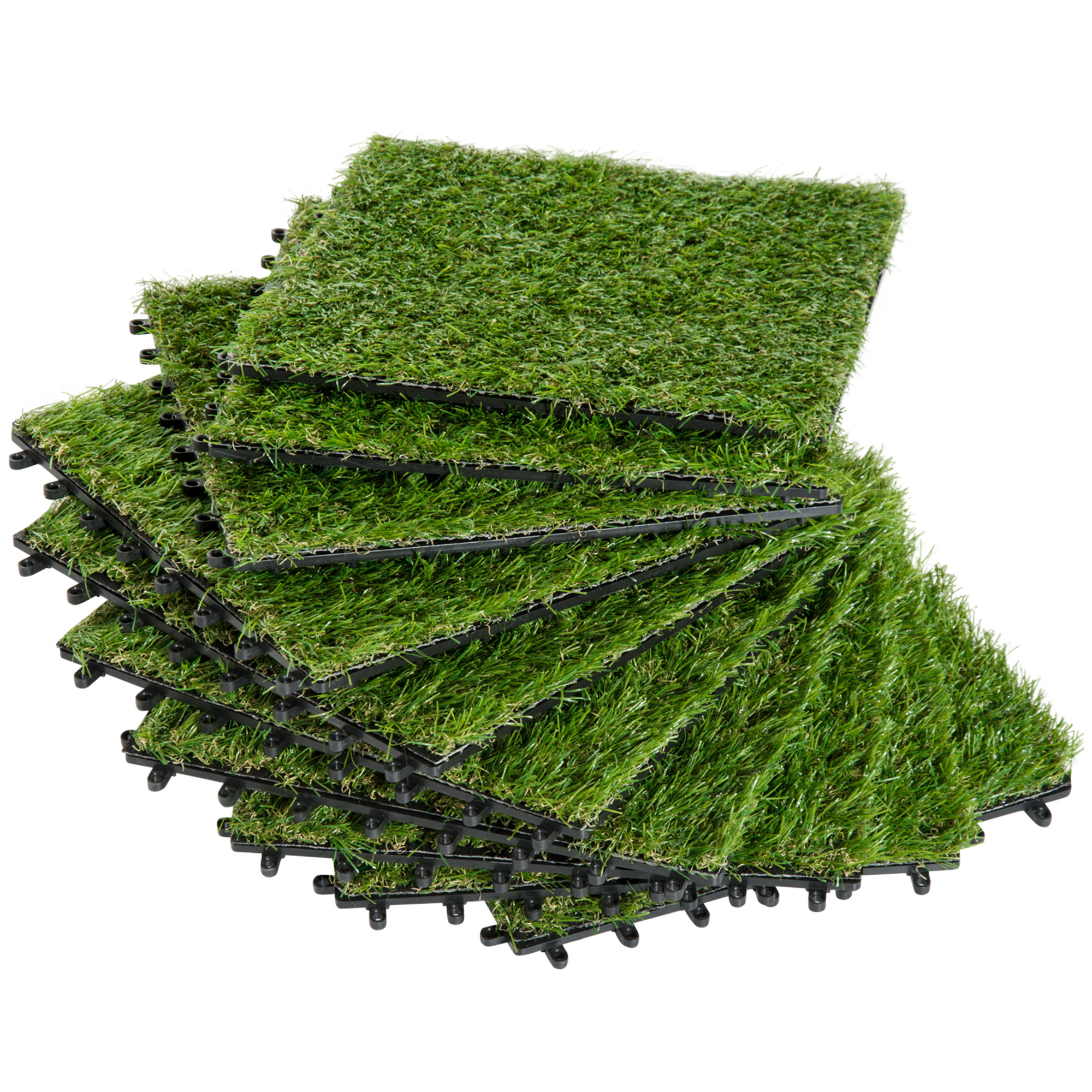 Outsunny Kunstrasen, naturgetreu, Drainagefunktion, 6,5 K Fasern/m², 25mm Höhe, 10-er Set je 30x30cm, Grün