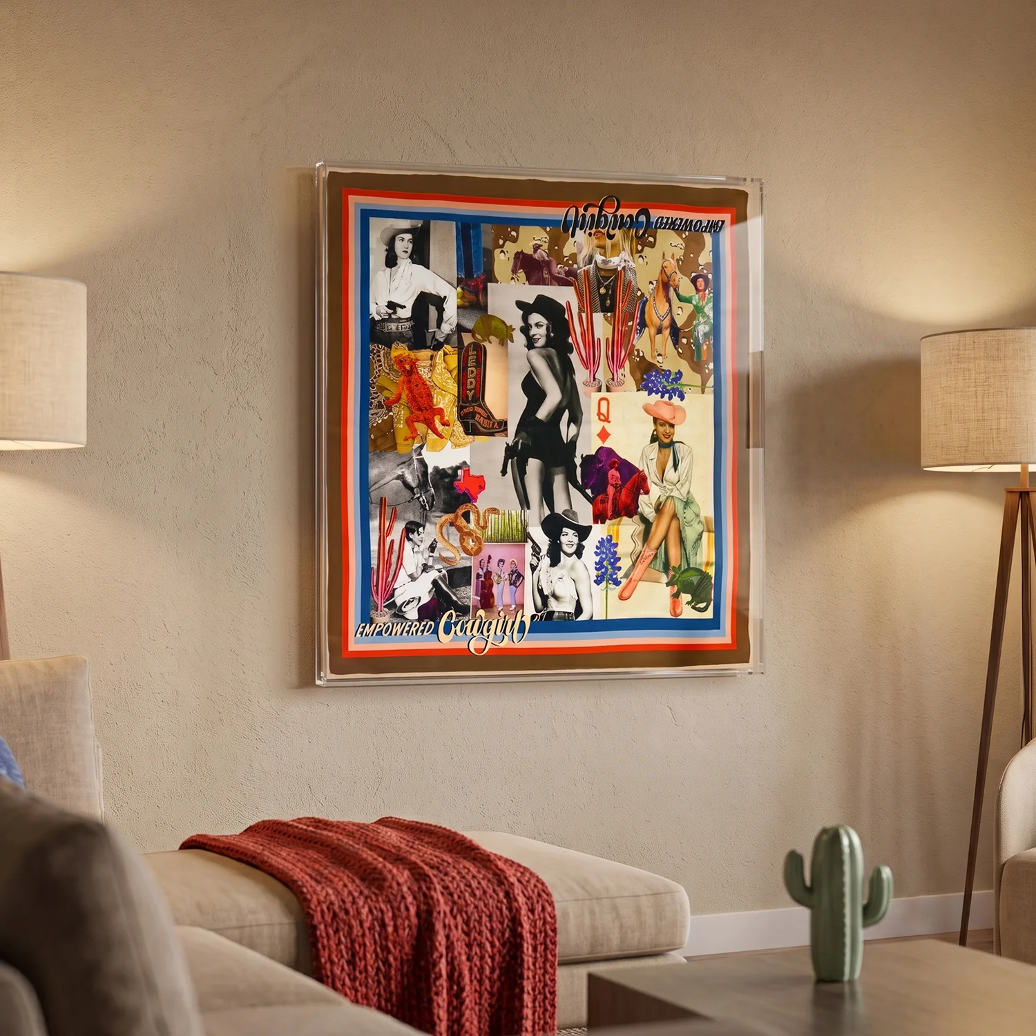 Empowered Cowgirl Framed Scarf by Ellie Gilchrist in 36x36x2 Shadowbox