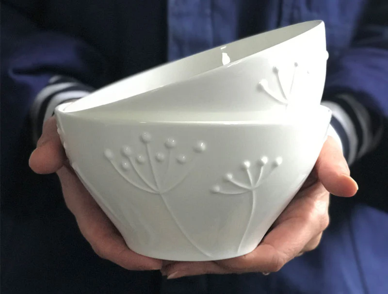 Plum Sprig Deep Bowl �C White Bone China, Handmade in England