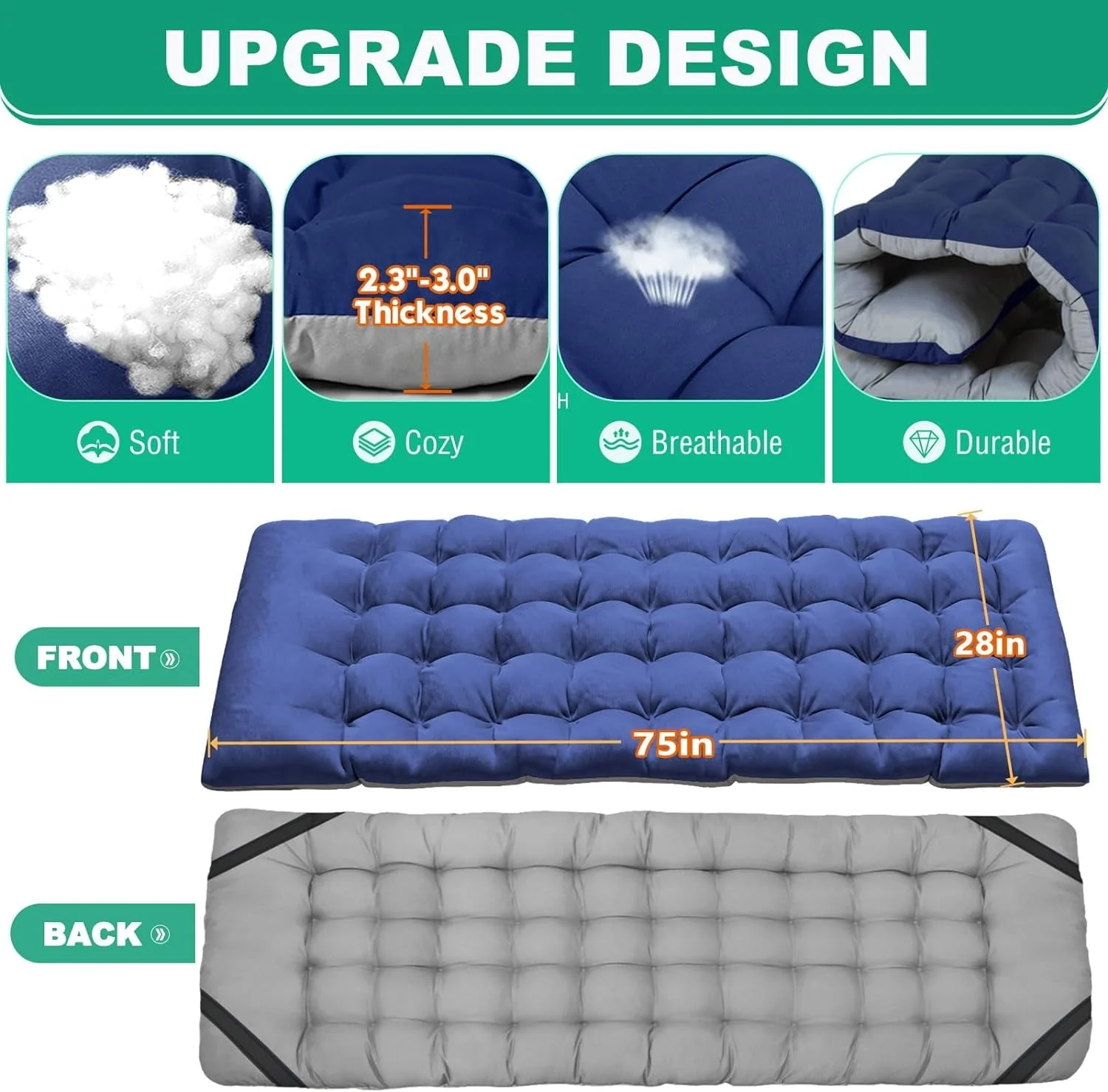 Slsy 2 Pack Folding Bed Cot with 3.3 Inch 2 Sided Mattress, 75