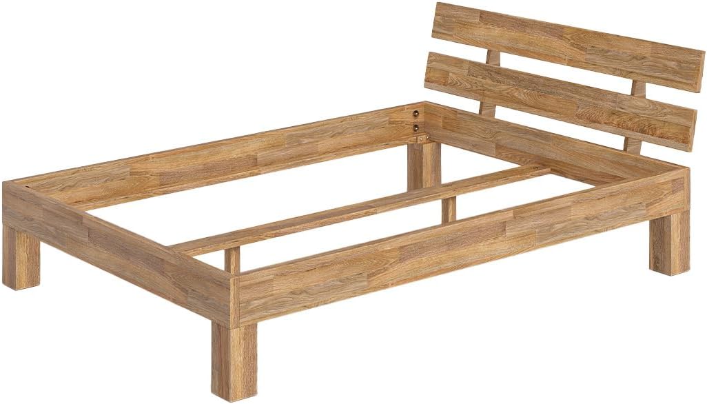 skølm Floki Massivholzbett 140x200 cm aus Eiche - hochwertiges Bettgestell - Bettrahmen mit Bettkopf - Holzbett in Natur geölt - Bett 140x200 cm geeignet als Doppelbett - Futonbett