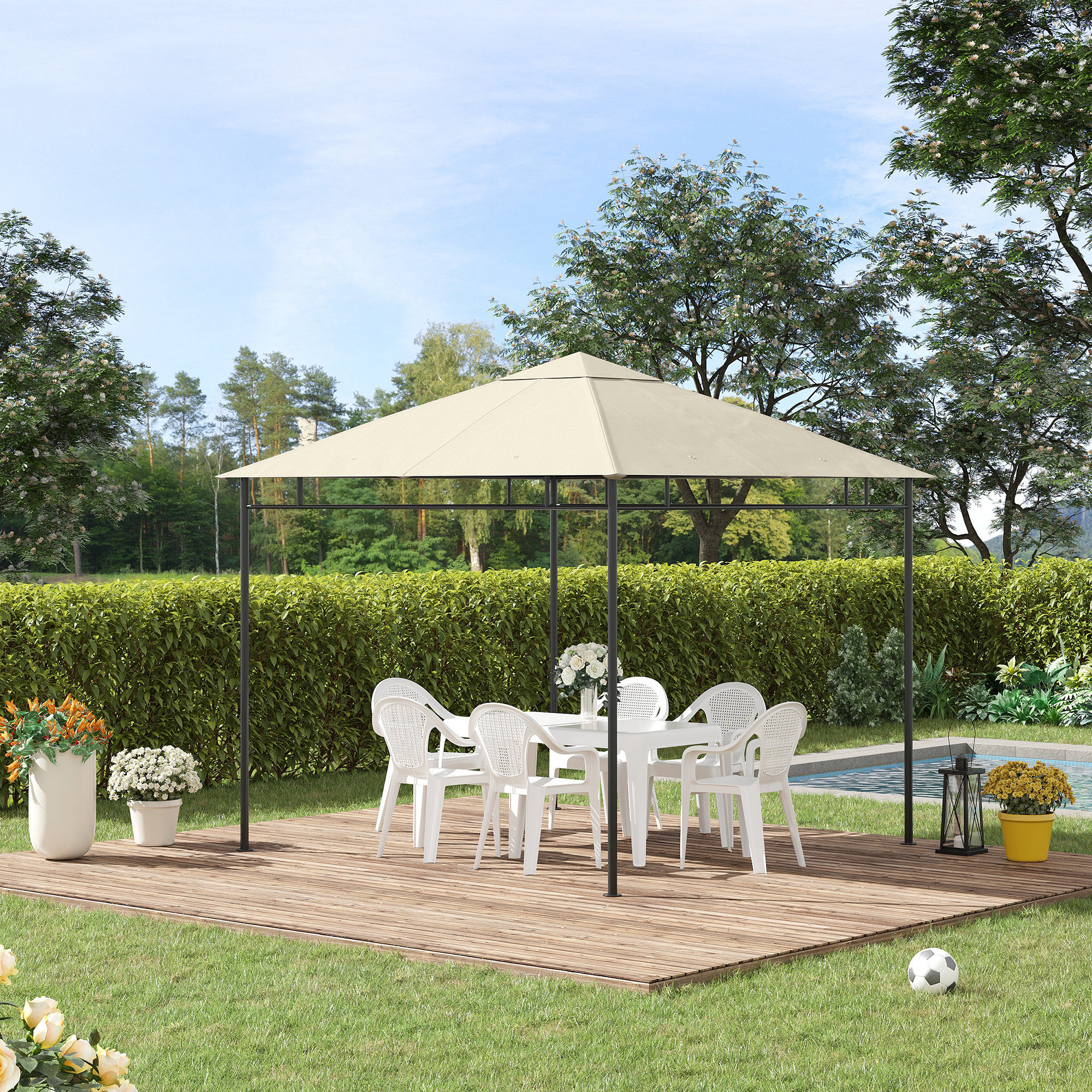 Outsunny Ersatzdach für Pavillon Pergola Zelt - Gartenzelt Polyester 180 g/m² 3 x 3 m Creme
