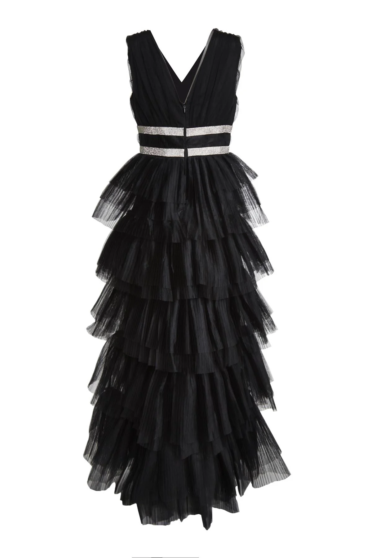 Elizabeth Black Diamante Belted Tulle Maxi Dress