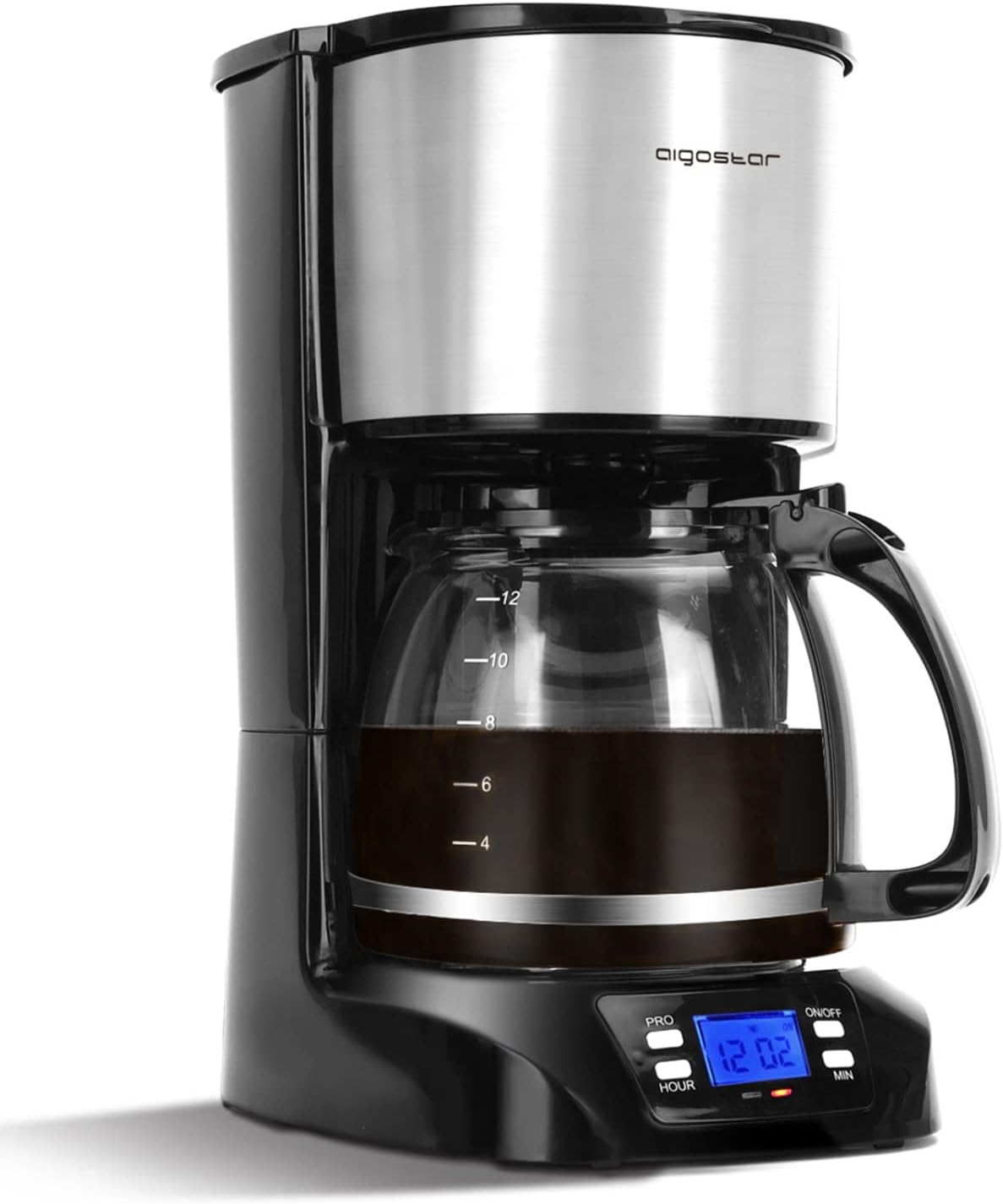 Aigostar Benno - Macchina da caffè americano e tè da 800 W con filtro riutilizzabile e piastra riscaldante, macchina caffe con mantenimento calore, capacità 1,5 L, timer 24 ore, sistema antigoccia