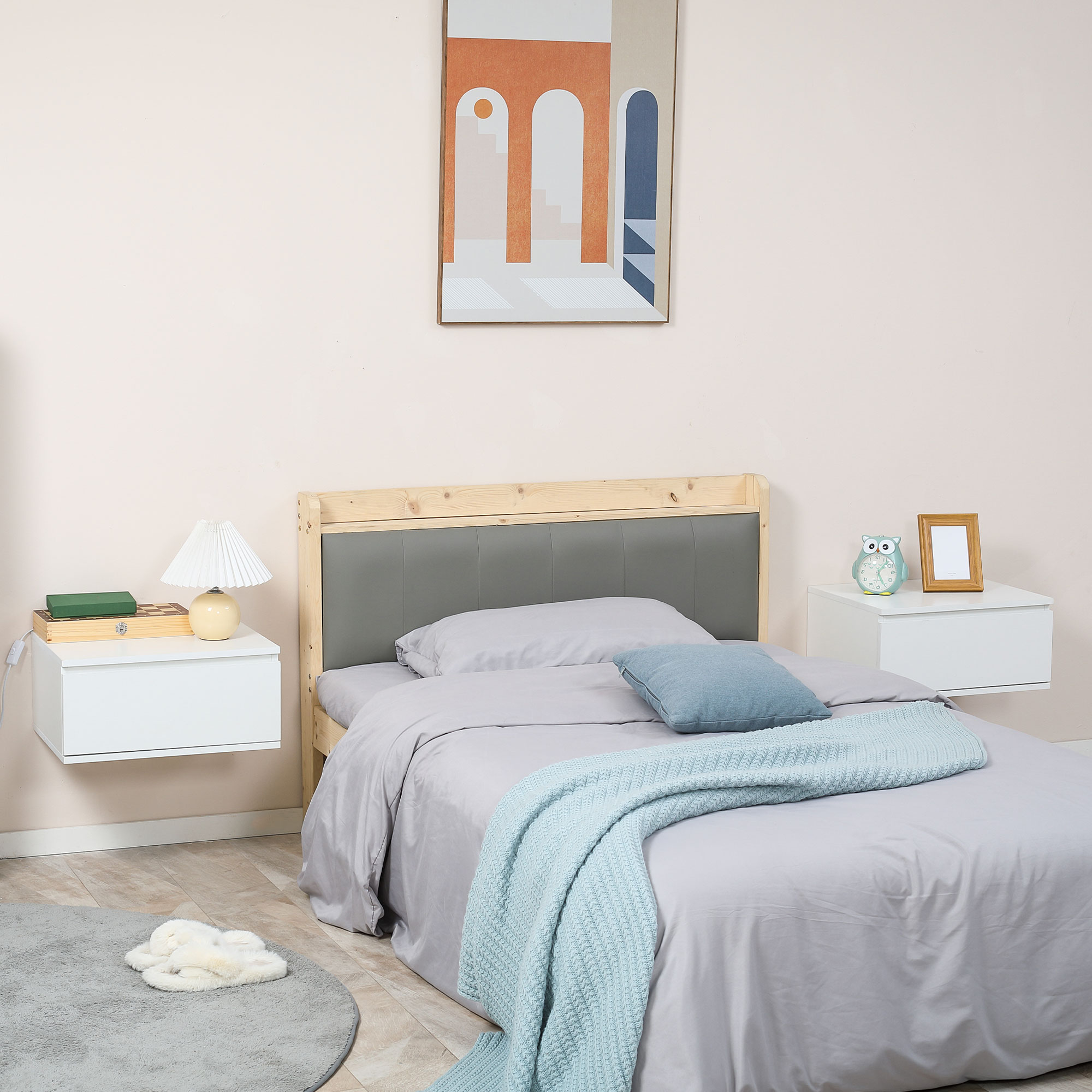 HOMCOM Nachttisch Set 2 Stück mit Schublade und schwebendem Design aus Spanplatte und MDF, 49x38x23 cm, Weiß