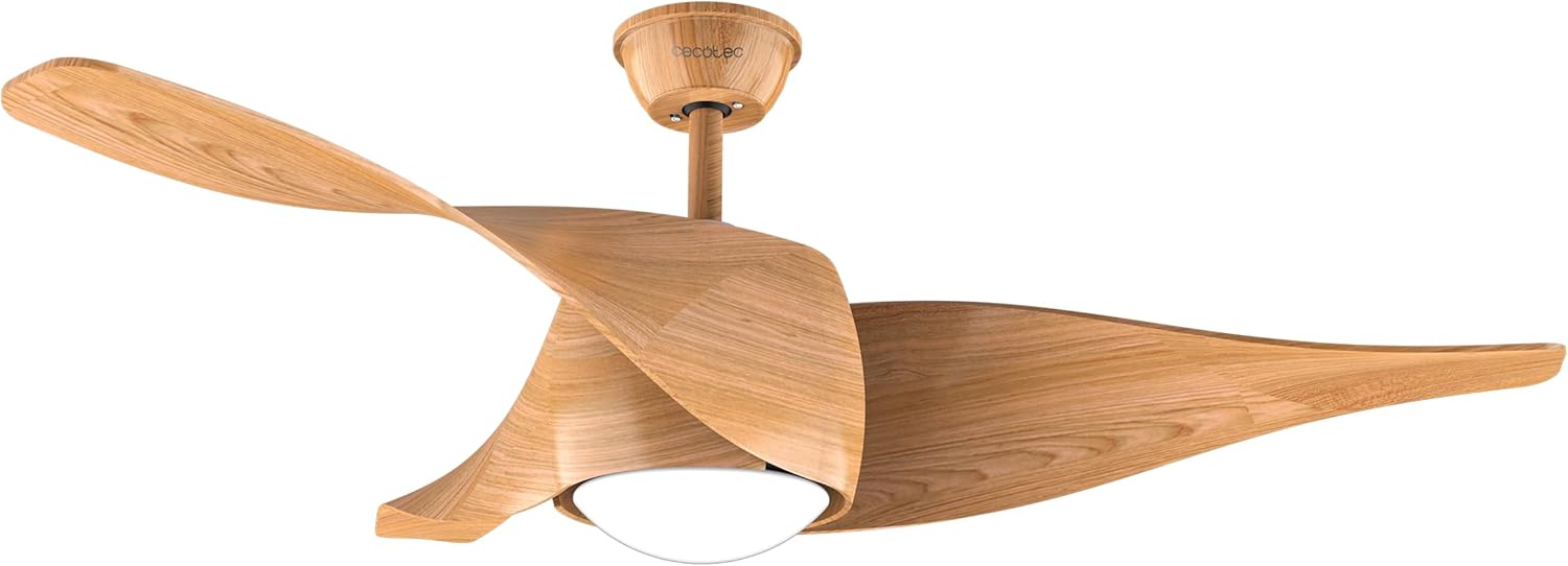 Cecotec Ventilatore da Soffitto con Luce EnergySilence Aero 5290 WhiteWood. Motore DC 40W, 3 pale 132 cm, Lampada a LED 18W, 3 tonalità, Telecomando, Timer, 6 velocità, Estate/Inverno, Design elegante