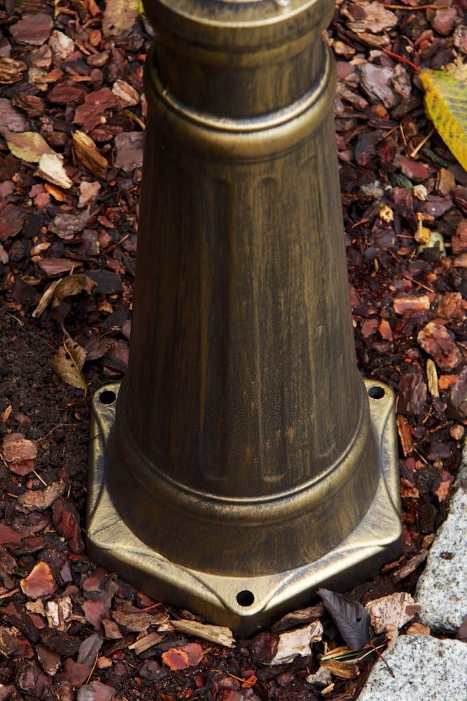 HOFSTEIN Kandelaber Hongkong, Außenwegeleuchte aus Metall/Glas in Braun/Goldfarben/Klar, Wegebeleuchtung 270 cm, 3 x E27, IP44, Wegeleuchte im Retro/Vintage-Design für Garten, Außenbereich, Hof