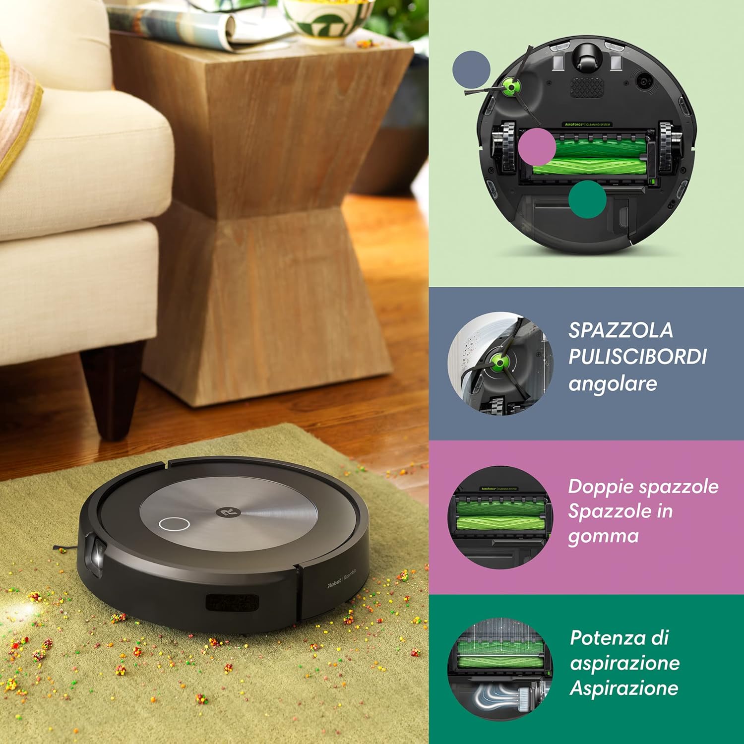 iRobot Roomba J7, Robot Aspirapolvere, Mappatura Intelligente, Rilevamento Ostacoli, Wi-Fi, 2 Spazzole MultiSuperficie, Adatto Animali Domestici, Programmabile con App e Assistente Vocale, Silver