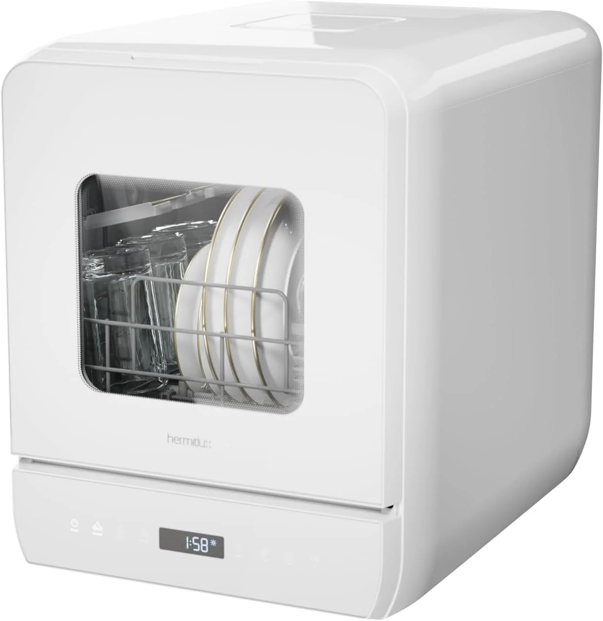 Hermitlux Tischgeschirrspüler, 5L Wassertank, Mini spülmaschine mit 6+1 Programme, 5 Maßgedecken