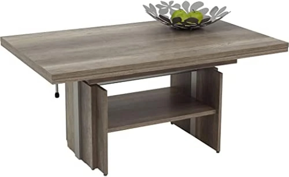 Hela Tische, höhenverstellbar mit Lift 53-69cm, ausziehbar 110-177cm, Couchtisch Wohnzimmertisch Jerome, Holzwerkstoff melaminbeschichtet, Wildeiche