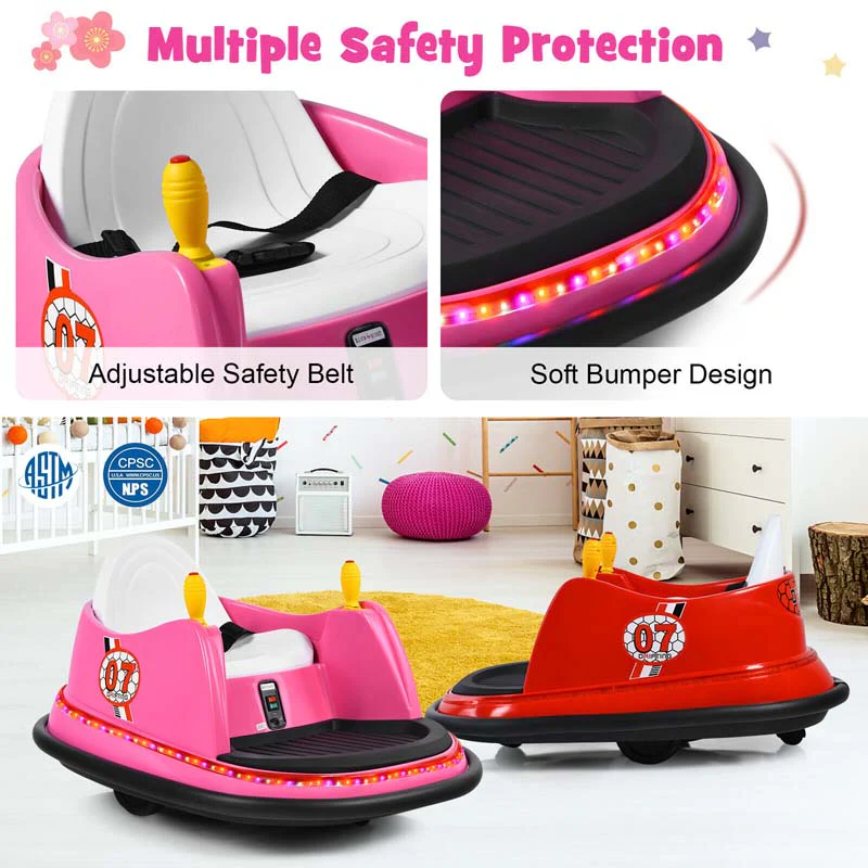 12V Toddler Bumping Car, Battery Powered Baby Ride on Bumper Car with Dual Joysticks, Flashing LED Light & 360 Degree Spin