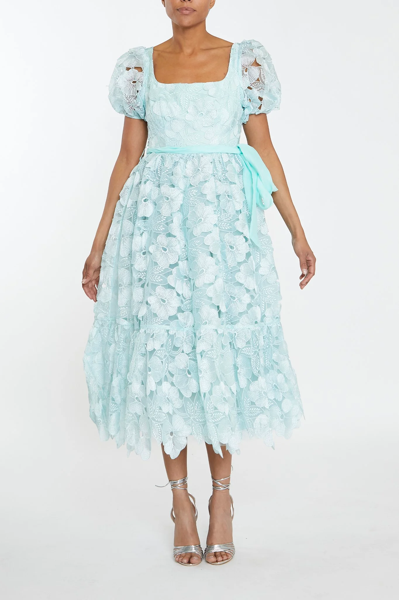 Alice Aqua Organza Peplum Midaxi Dress