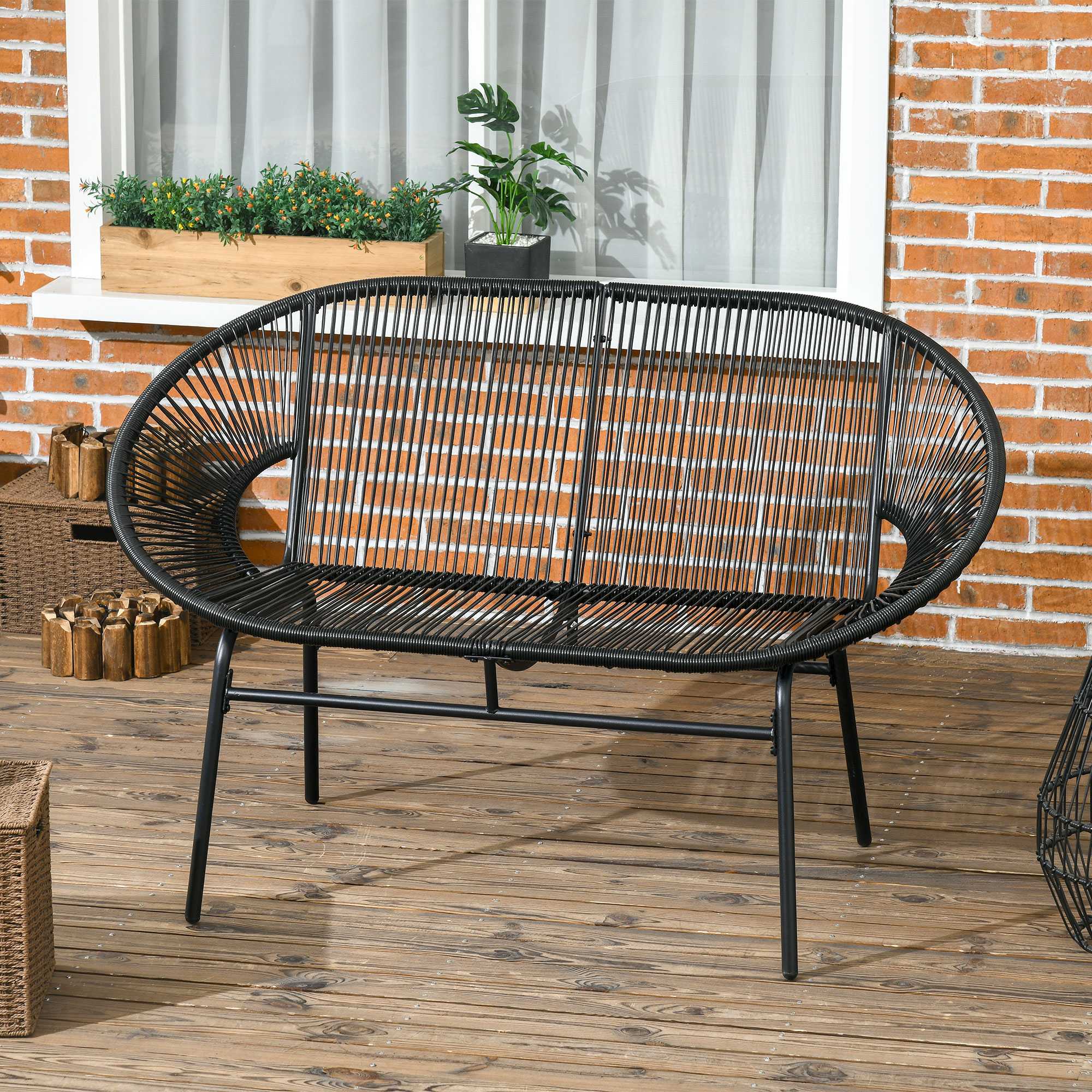 Outsunny Rattansessel Relaxsessel im Boho-Stil, 132 cm x 72 cm x 83 cm, Schwarz
