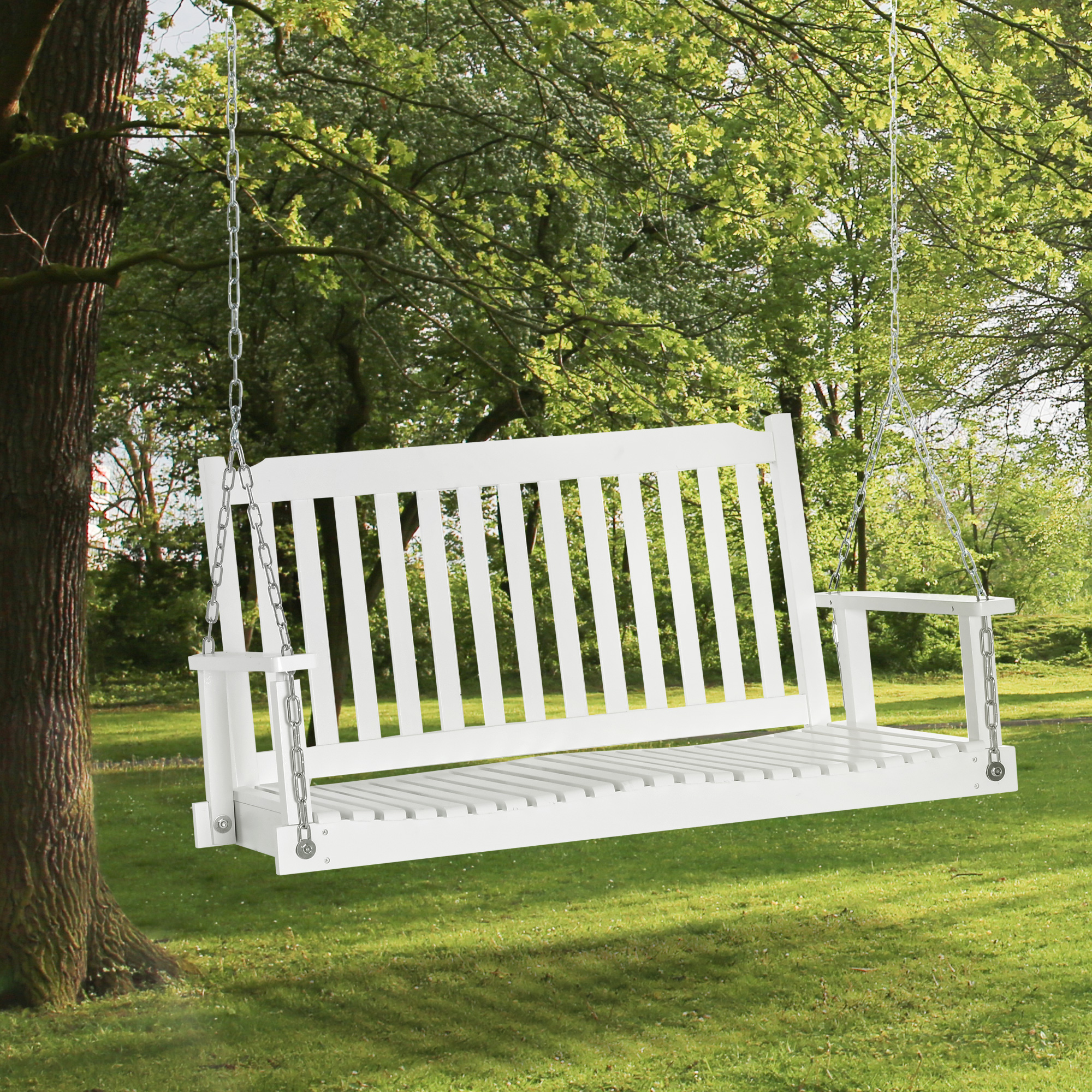 Outsunny Gartenschaukel für 2 Personen Schaukelbank Hängebank Massivholz Patio Terrasse Hinterhof Weiß 117 x 69 x 60 cm