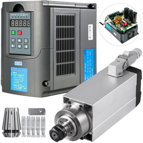 VEVOR 3,0KW Luftkühlender Spindelmotor 220 V ~ 250 V / 300 Hz, 0-18000 U / min, Edelstahl mit 3 KW 4HP Frequenzumrichter 3 Phasen 208-240 V AC SPWM Arbeitstemperatur -10-40 ℃ Wechselrichter Display