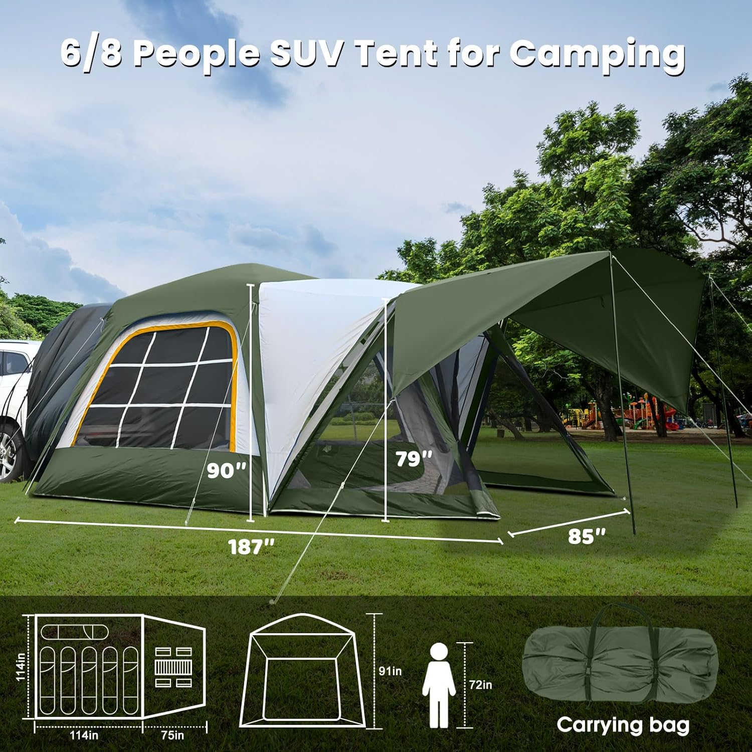 SUV Tent for Camping 10x10ft Car Tents with Screen Porch