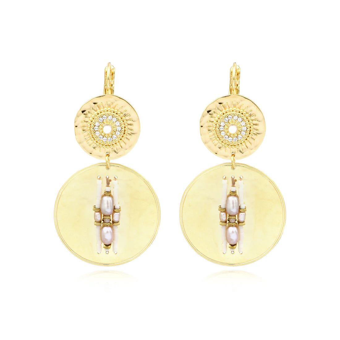Orecchini pendenti Satellite dorati con perle e madreperla DAK05DO/PE