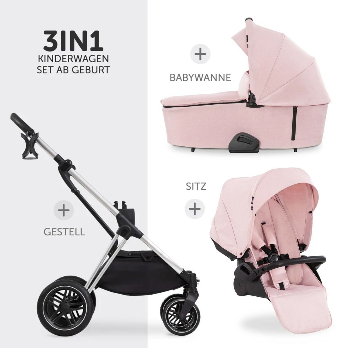 Kombi-Kinderwagen Vision X Trio Set Black - Melange Rose