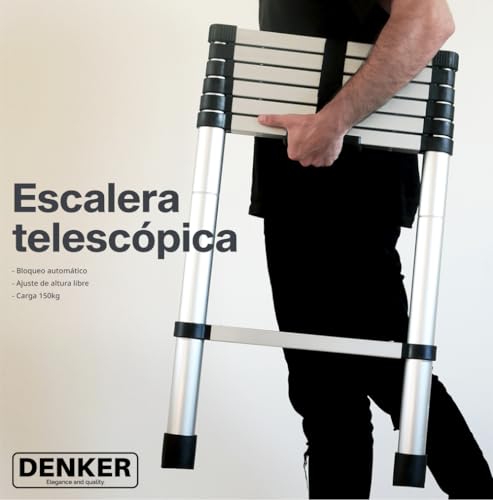 DENKER Scala telescopica 3,8 m Blocco automatico Regolazione dell'altezza libera Carico 150 kg Leggero Scala Multifunzionale Estensibile Durevole Strumenti fai da te Idraulico Sicurezza : Amazon.it: Fai da te