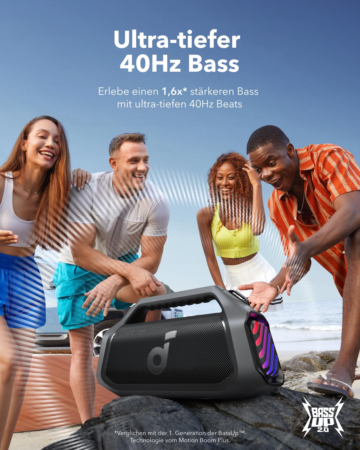 soundcore by Anker Boom 2 Plus Outdoor Lautsprecher 140W 2 plus 2 Stereoklang tragbarer Bluetooth Lautsprecher
