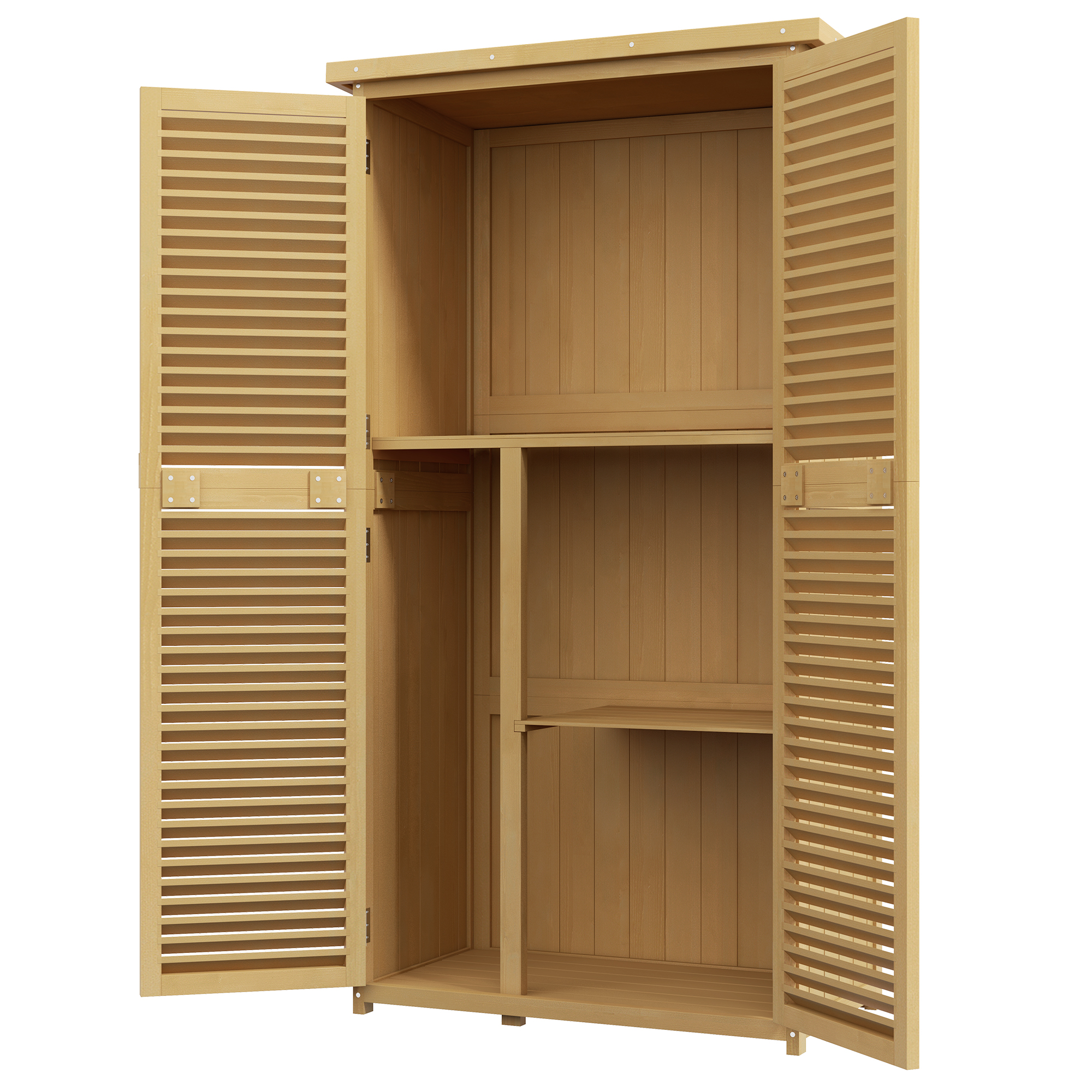 Outsunny Gartenkommode wetterfest, 2 Türen mit Schloss, Kiefernholz, 87L x 46,5B x 160H cm, Hellgelb