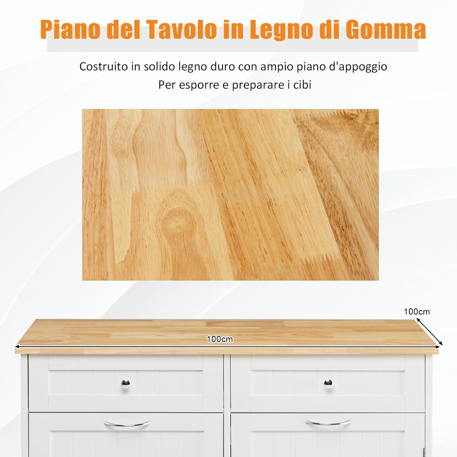 GYMAX Credenza da Cucina, Isola da Cucina con 2 Cassetti, Ripiano Regolabile, Vassoio in Gomma per Sala da Pranzo, Soggiorno, Adatto per Bidone (non incluso) da 42L, 100 x 35 x 90,5 cm (bianco)