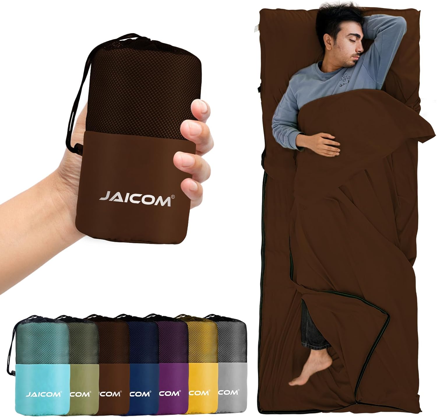 JAICOM Sacco Lenzuolo Sacco a Pelo, Sacco Lenzuolo da Viaggio Ultraleggero e Compatto, 220x90cm, Ideale per il campeggio, l'escursionismo, l'ostello e i viaggi di lavoro