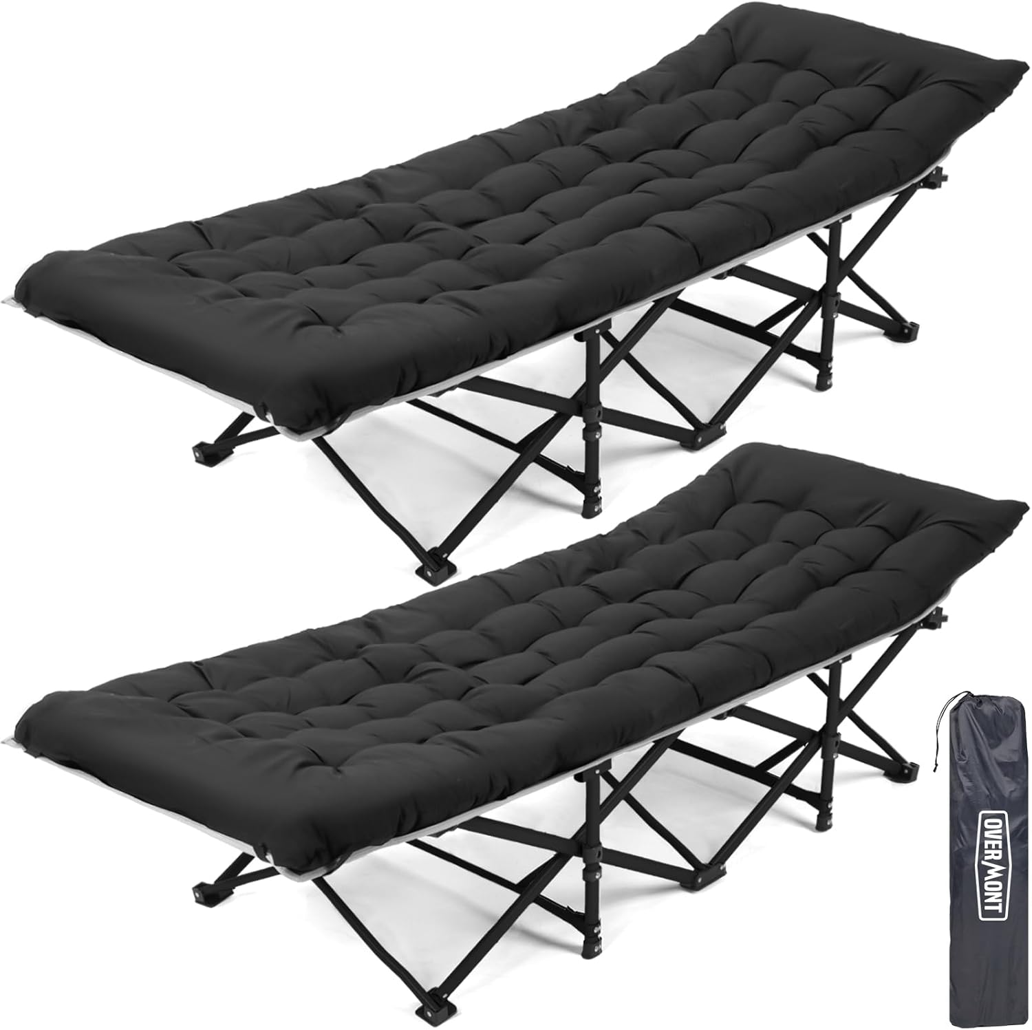 OVERMONT Lettino da Campeggio Brandina Pieghevole - Letto Pieghevole Portatile Singolo - XL Caricabile Fino 250 kg - con Tasca Laterale Borsa Trasporto per Esterni Viaggi Spiaggia Giardino Ufficio