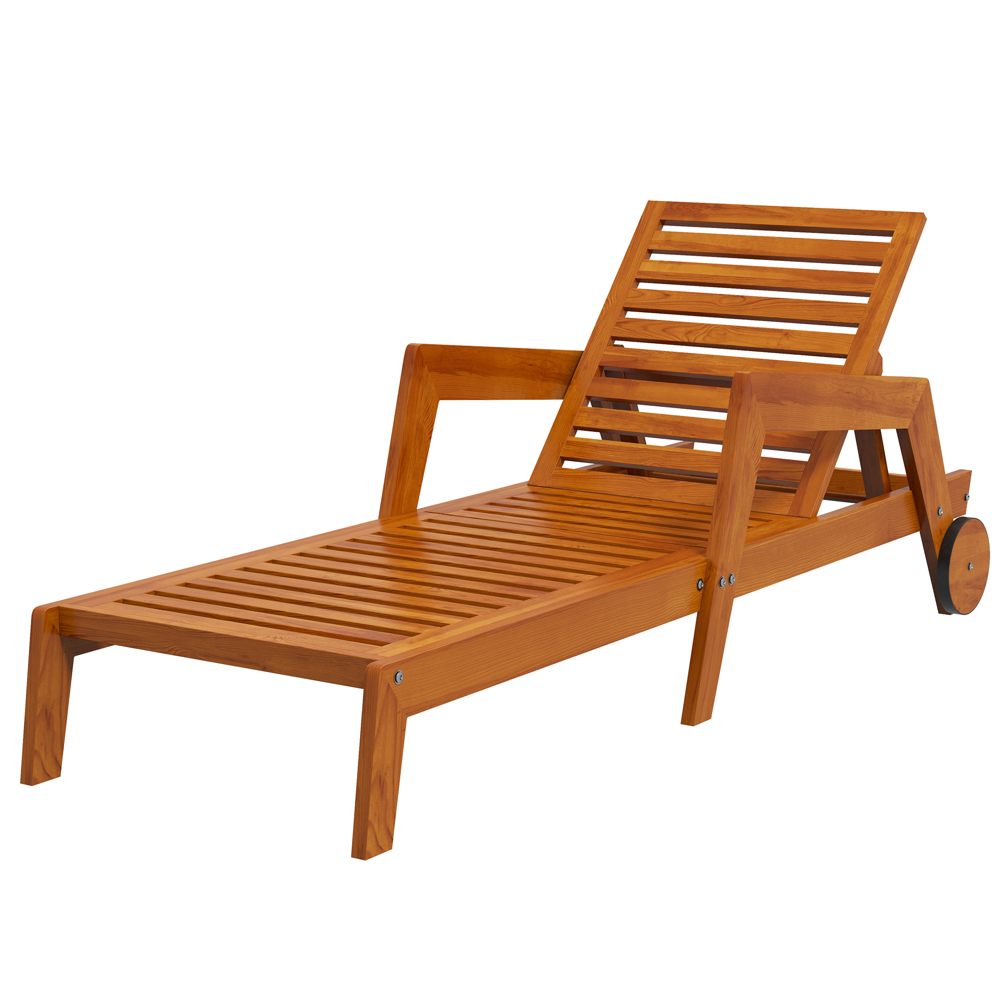 Outsunny Sonnenbad aus Holz mit Holzlatten, verstellbare Rückenlehne in 3 Positionen, Armlehnen, 2 Räder, 66 x 190 x 73,5 cm